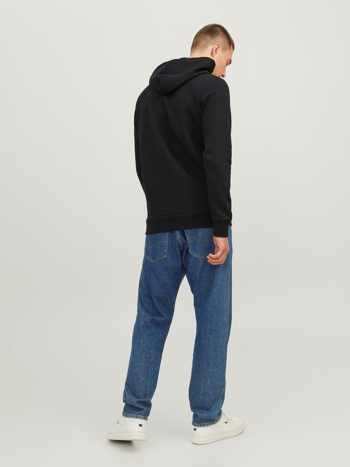 JACK & JONES Corp old logo sweat hood slim fit, heren hoodie katoenmengsel met capuchon, zwart