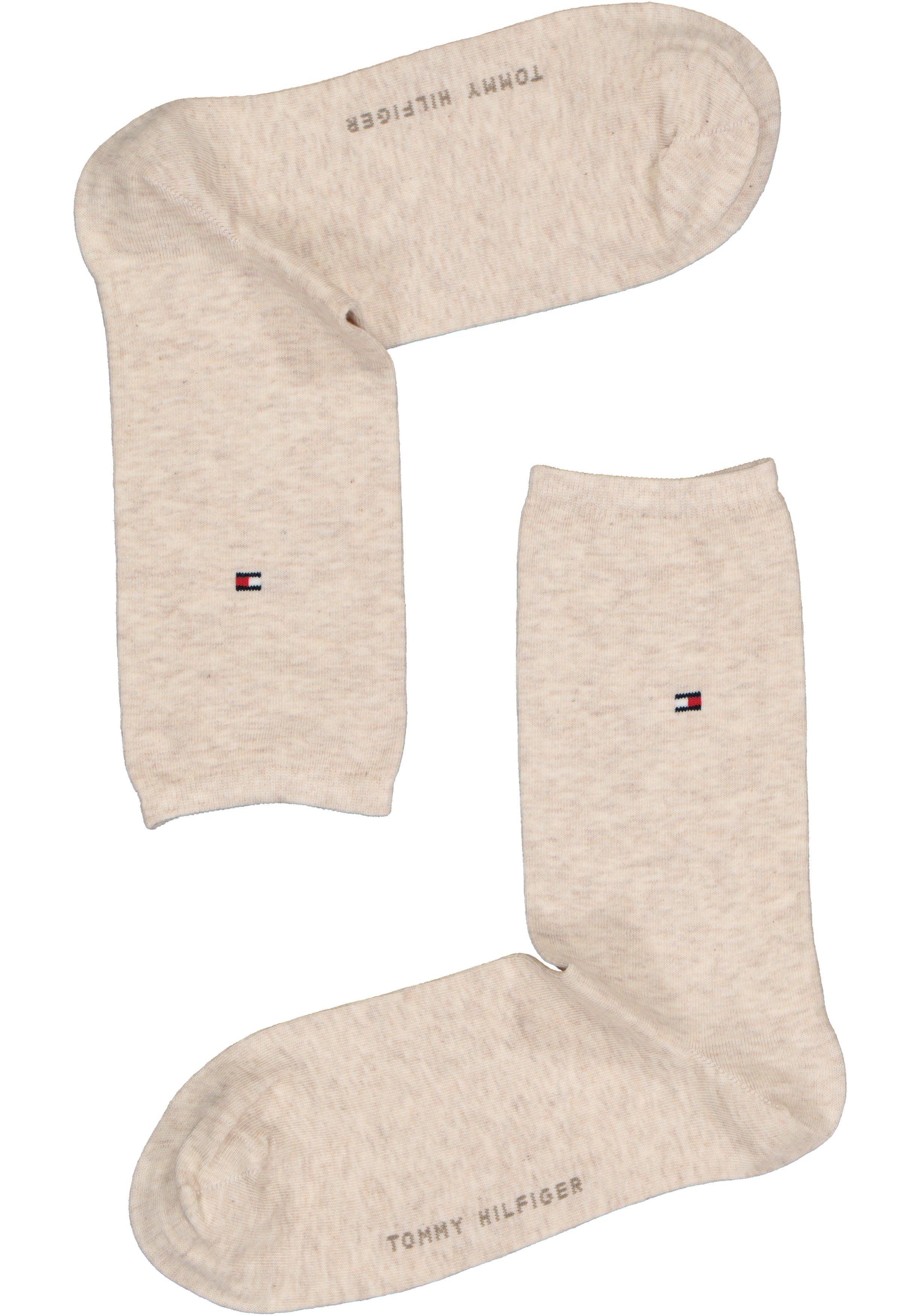 Tommy Hilfiger damessokken Check (2-pack), uni en geruit katoen, licht beige melange met bruin