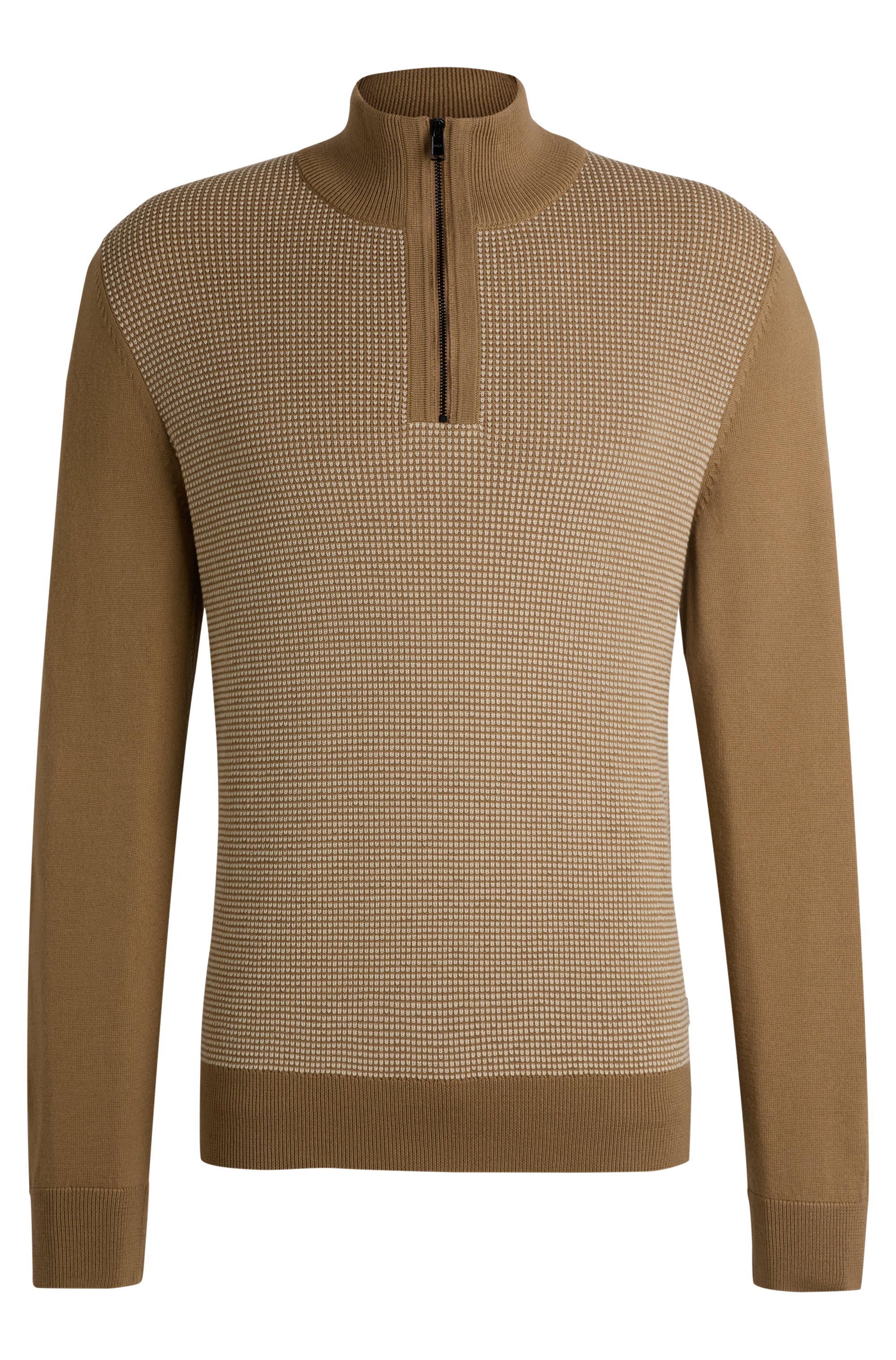 BOSS Dambino regular fit schipperstrui wol, heren trui middeldik met korte rits, beige