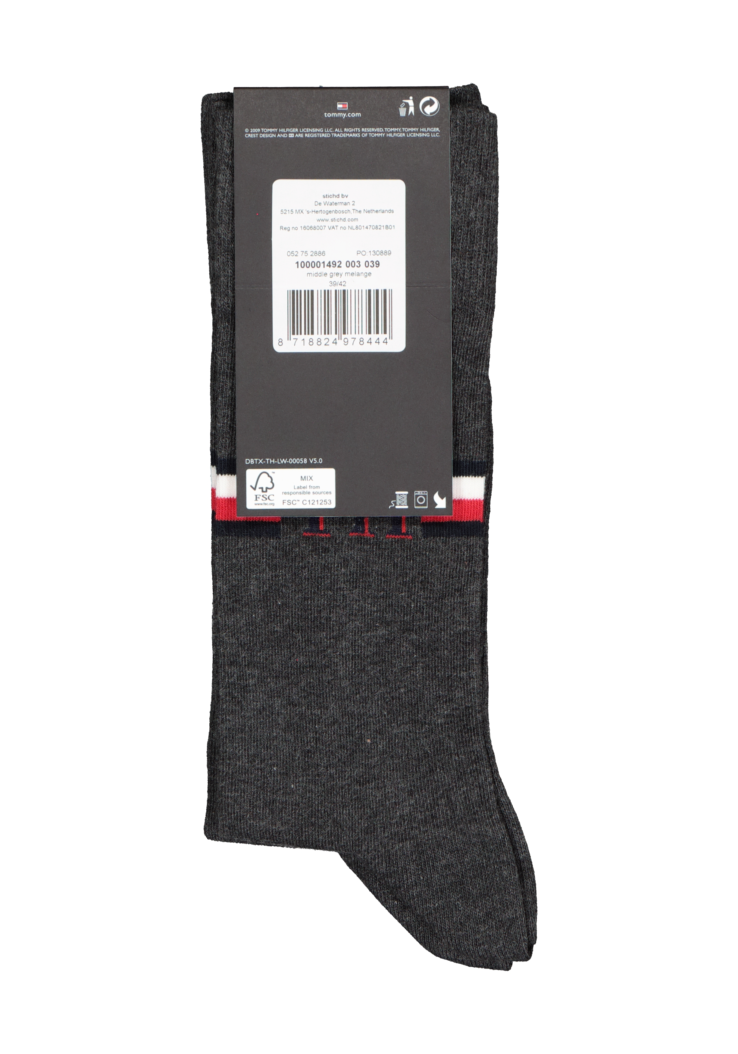 Tommy Hilfiger Iconic Logo Stripe Socks (2-pack), herensokken katoen, grijs