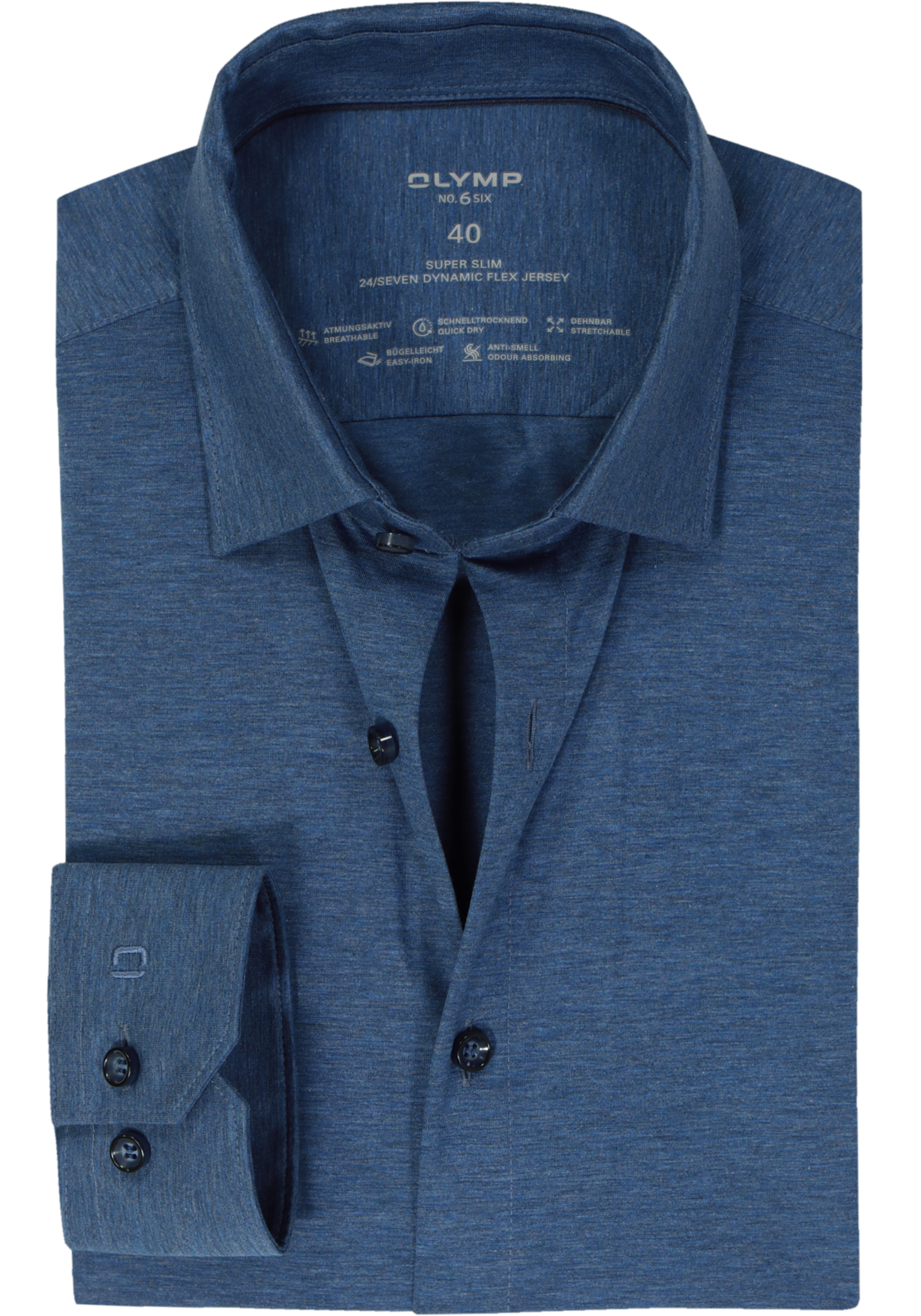 OLYMP No. Six 24/Seven super slim fit overhemd, tricot, middenblauw