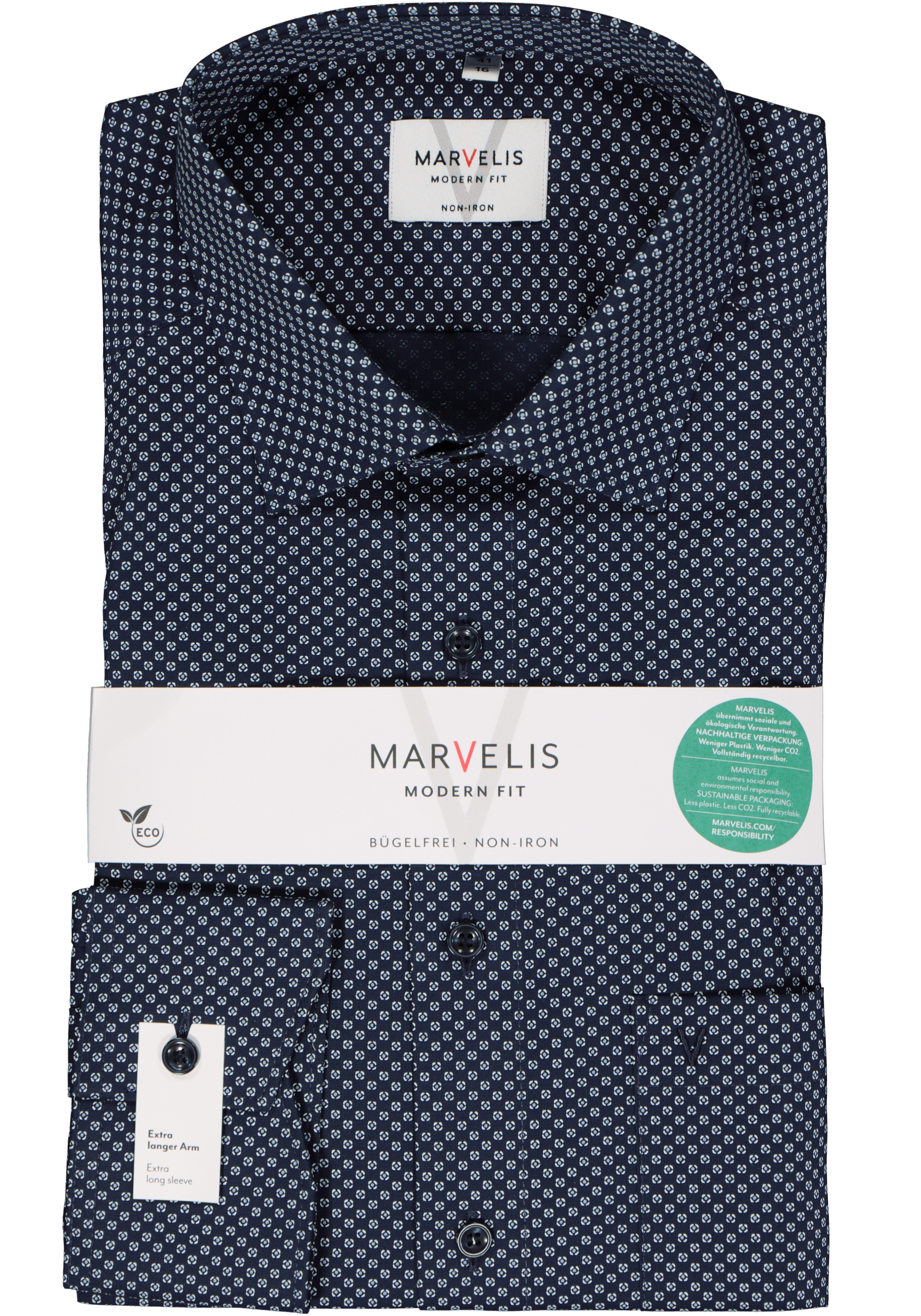 MARVELIS modern fit overhemd, mouwlengte 7, popeline, donkerblauw dessin