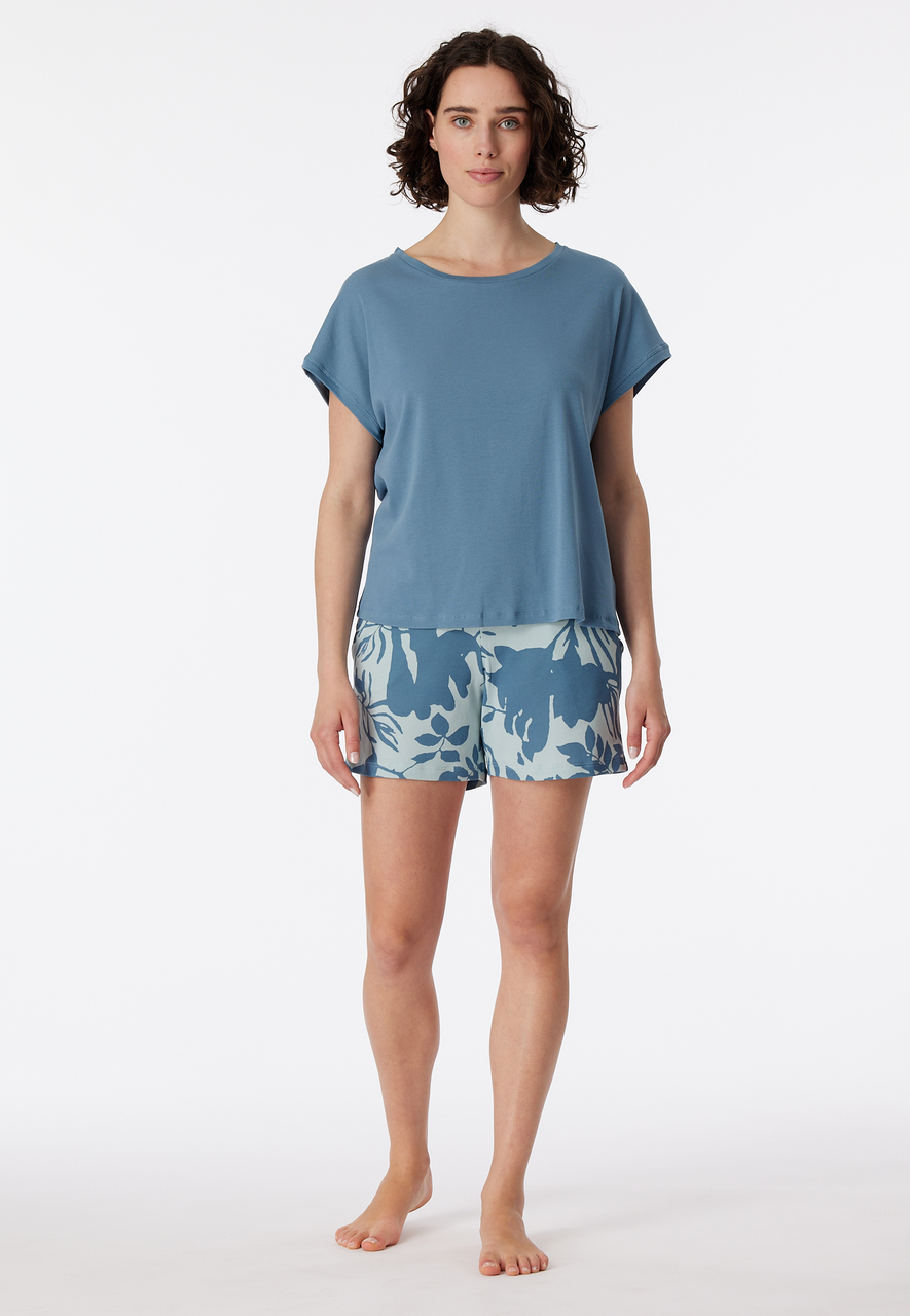 SCHIESSER Modern Nightwear shortamaset, dames pyjama shortama blauw-grijs