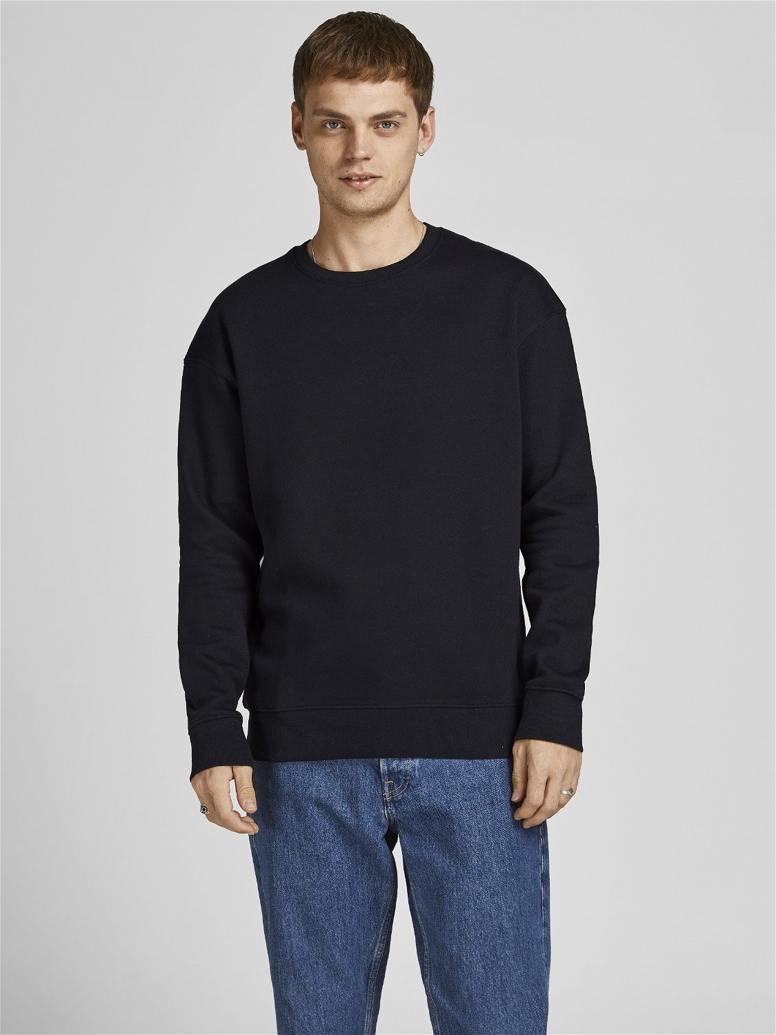 JACK & JONES Star basic sweat crew neck regular fit, heren sweatshirt katoenmengsel met O-hals, zwart