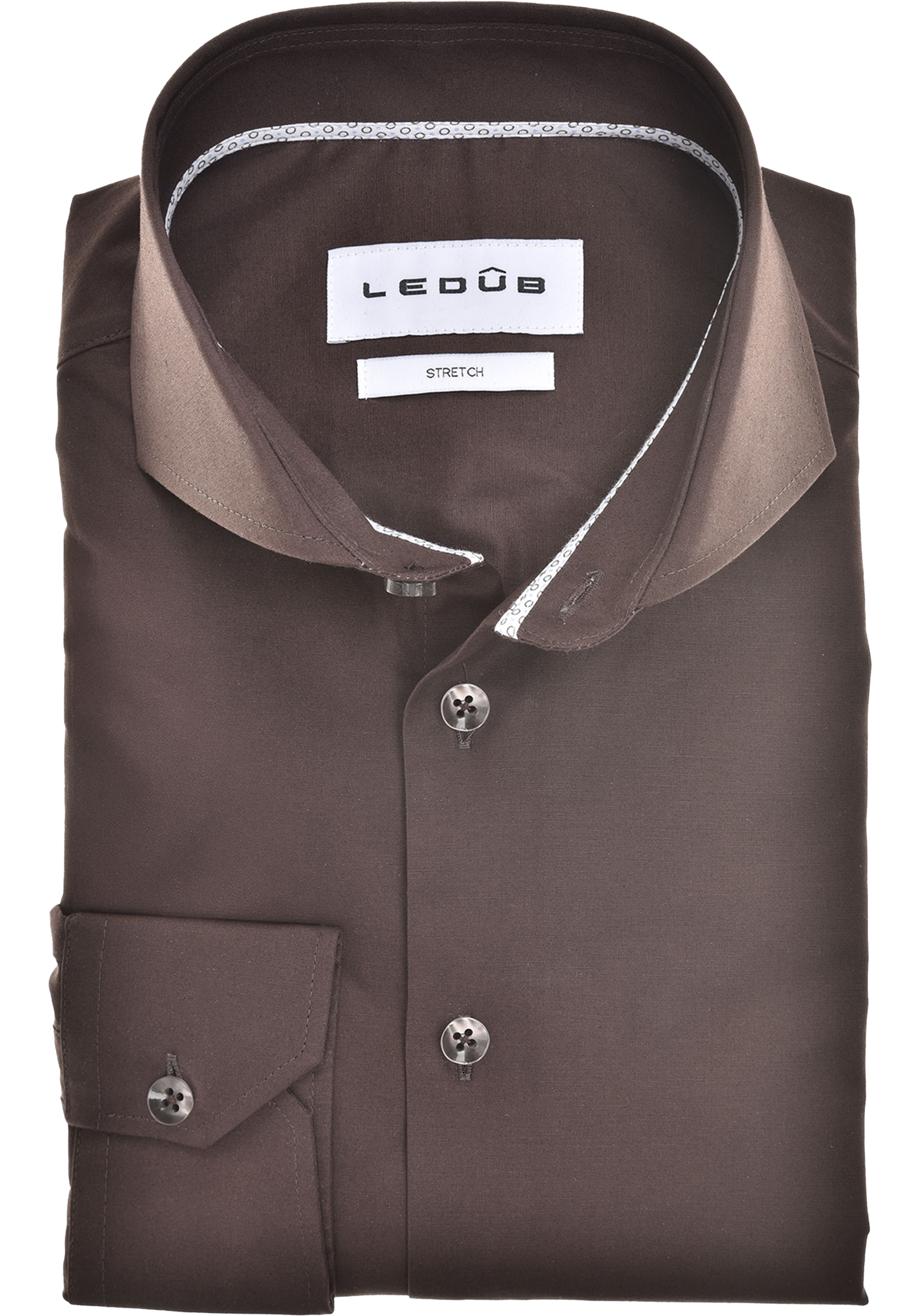 Ledub slim fit overhemd, popeline, donkerbruin