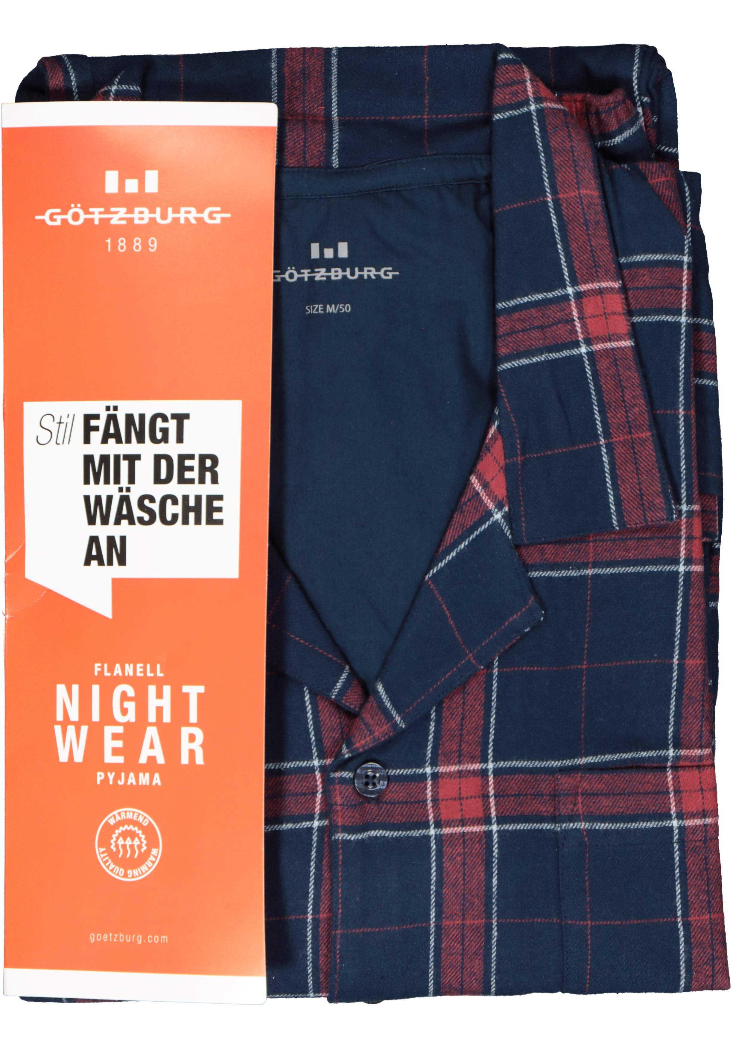 Gotzburg heren pyjama flanel met knoopjes, donkerblauw geruit