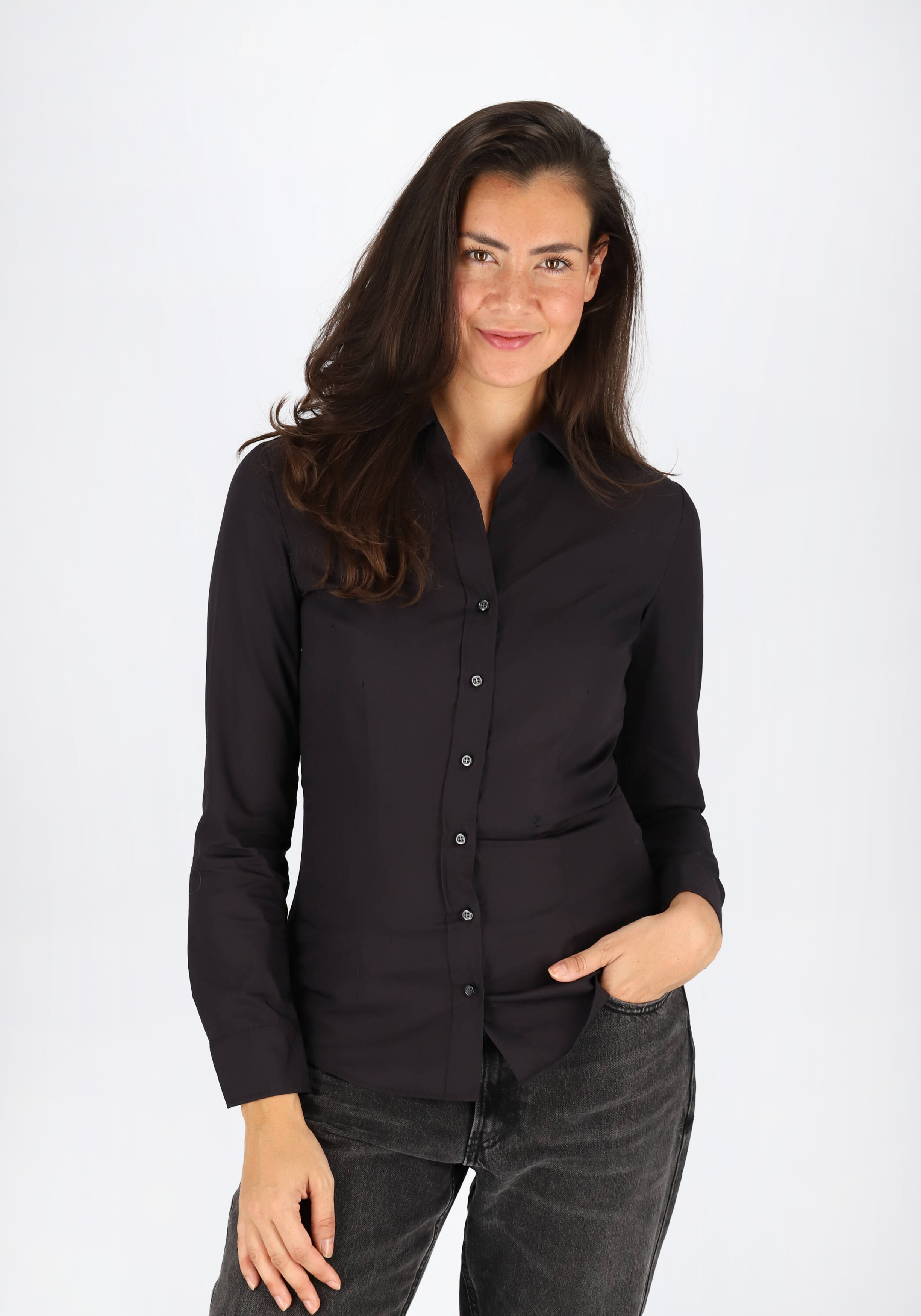 Seidensticker dames blouse slim fit, zwart