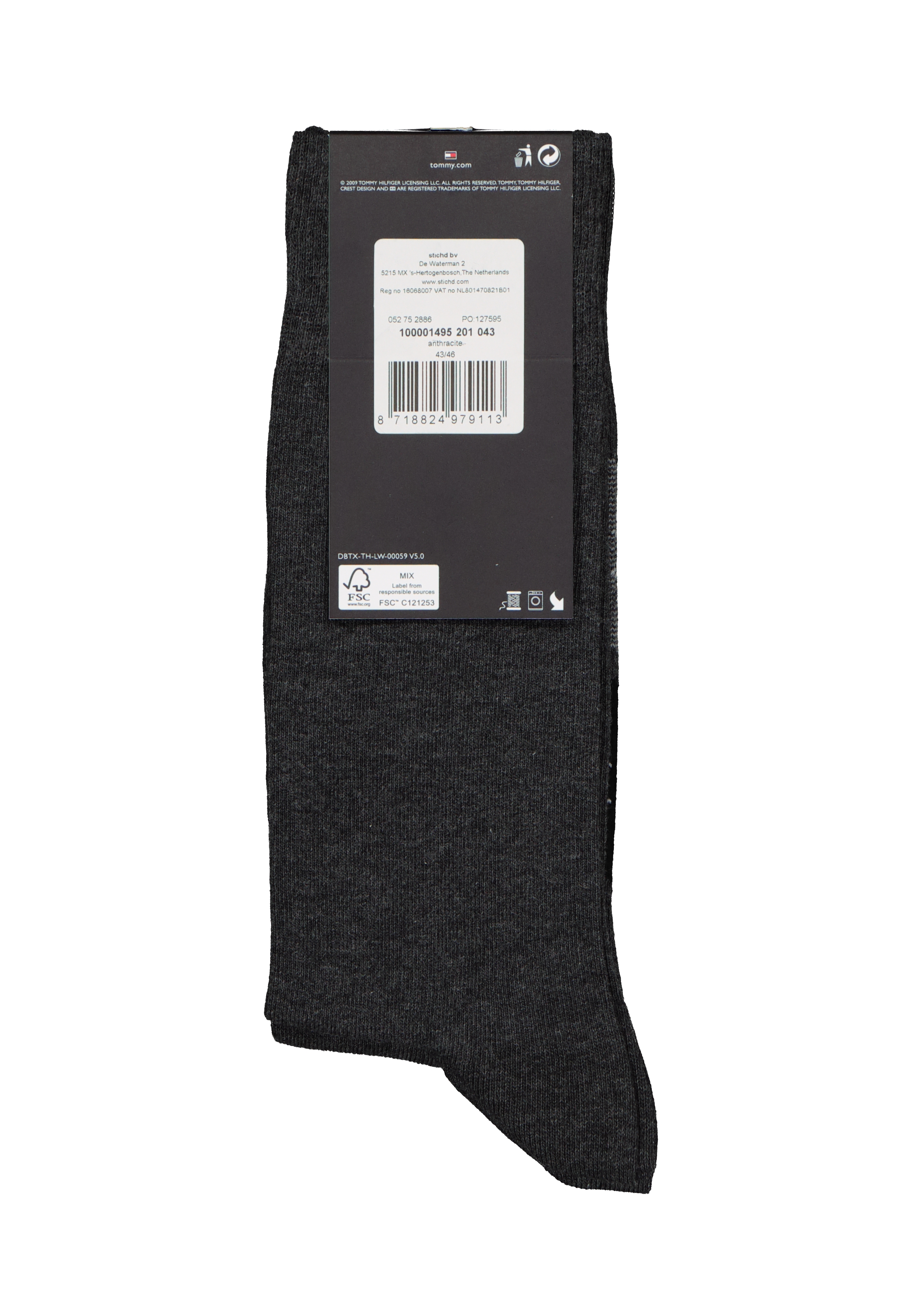 Tommy Hilfiger Check Socks (2-pack), herensokken katoen, geruit en uni, antraciet