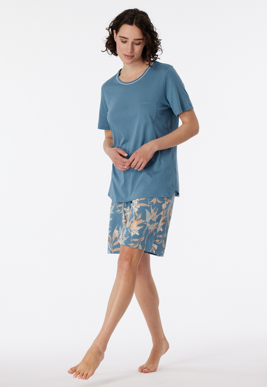 SCHIESSER Comfort Nightwear shortamaset, dames pyjama shortama blauw-grijs