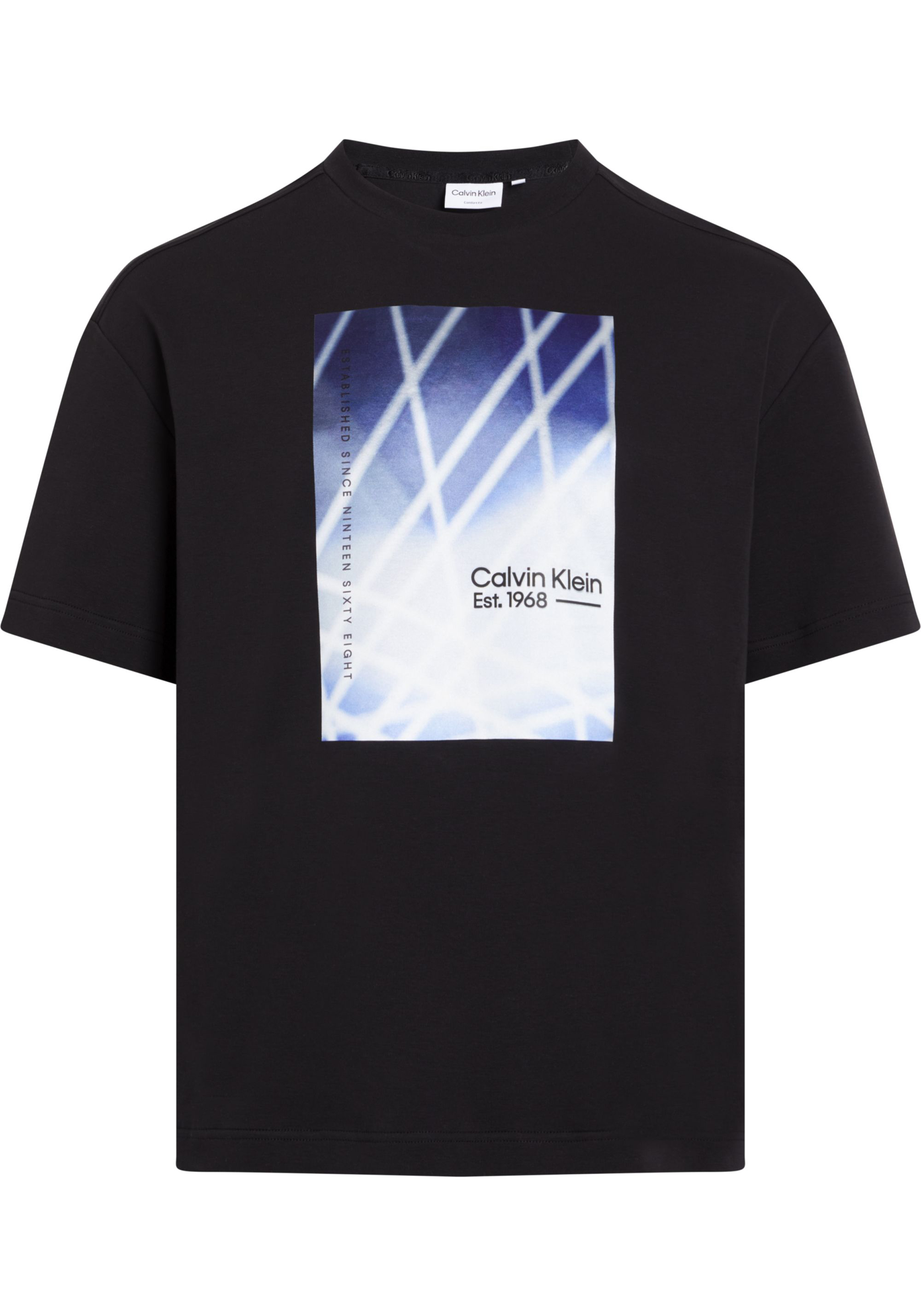 Calvin Klein Linear Graphic Interlock T-shirt, heren T-shirt korte mouw O-hals, zwart dessin