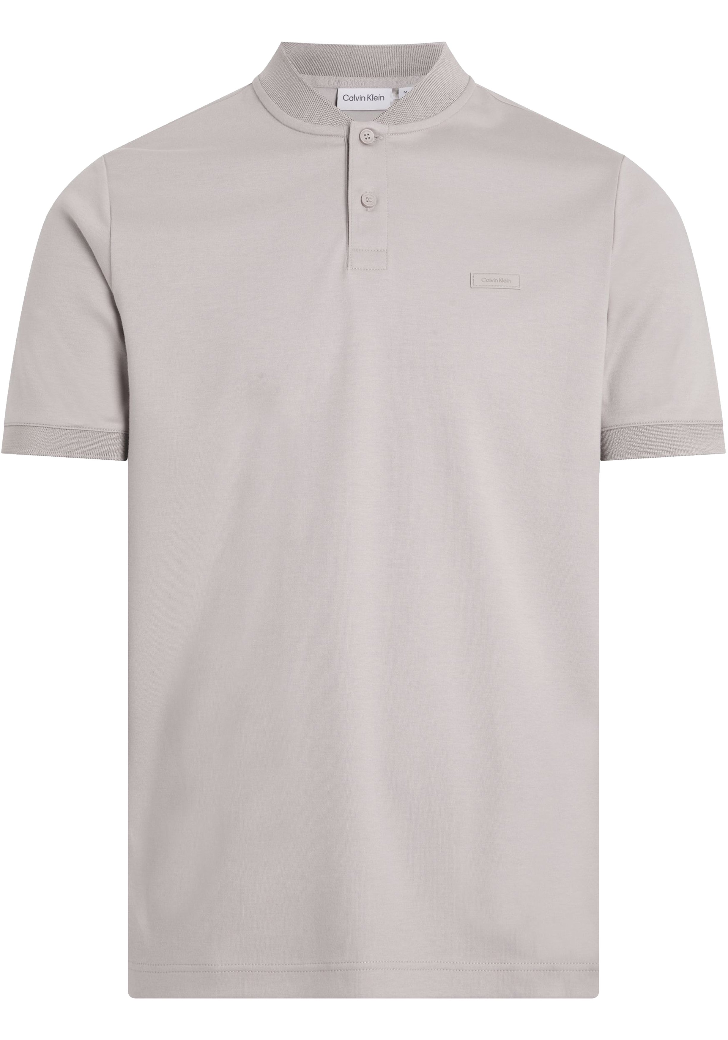 Calvin Klein Smooth Cotton stand collar Slim Polo, heren poloshirt, grijsbeige