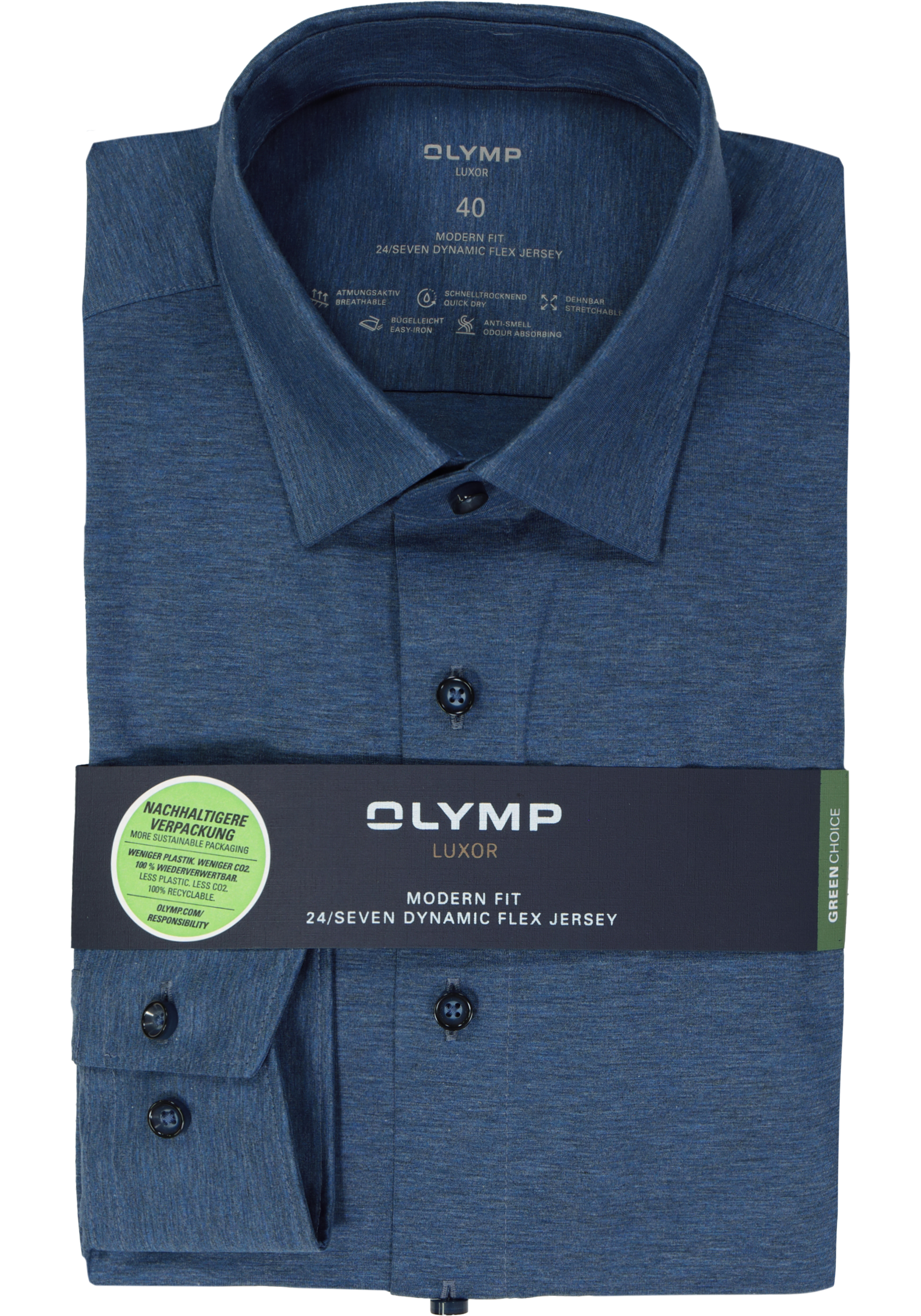 OLYMP Luxor 24/Seven modern fit overhemd, rookblauw tricot