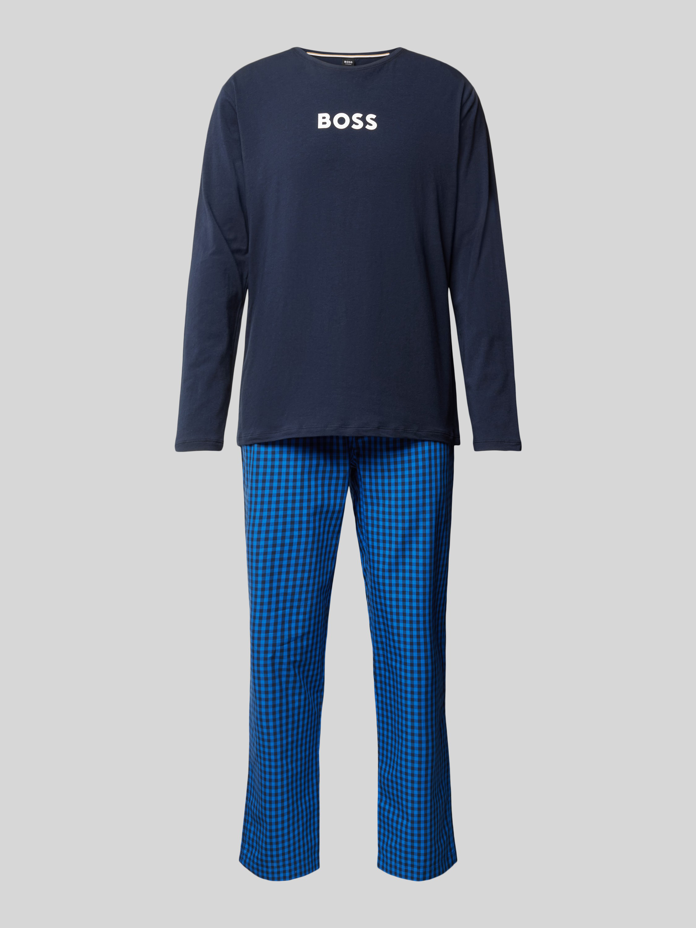 BOSS Easy Long Set, heren pyjama set, kobalt blauw