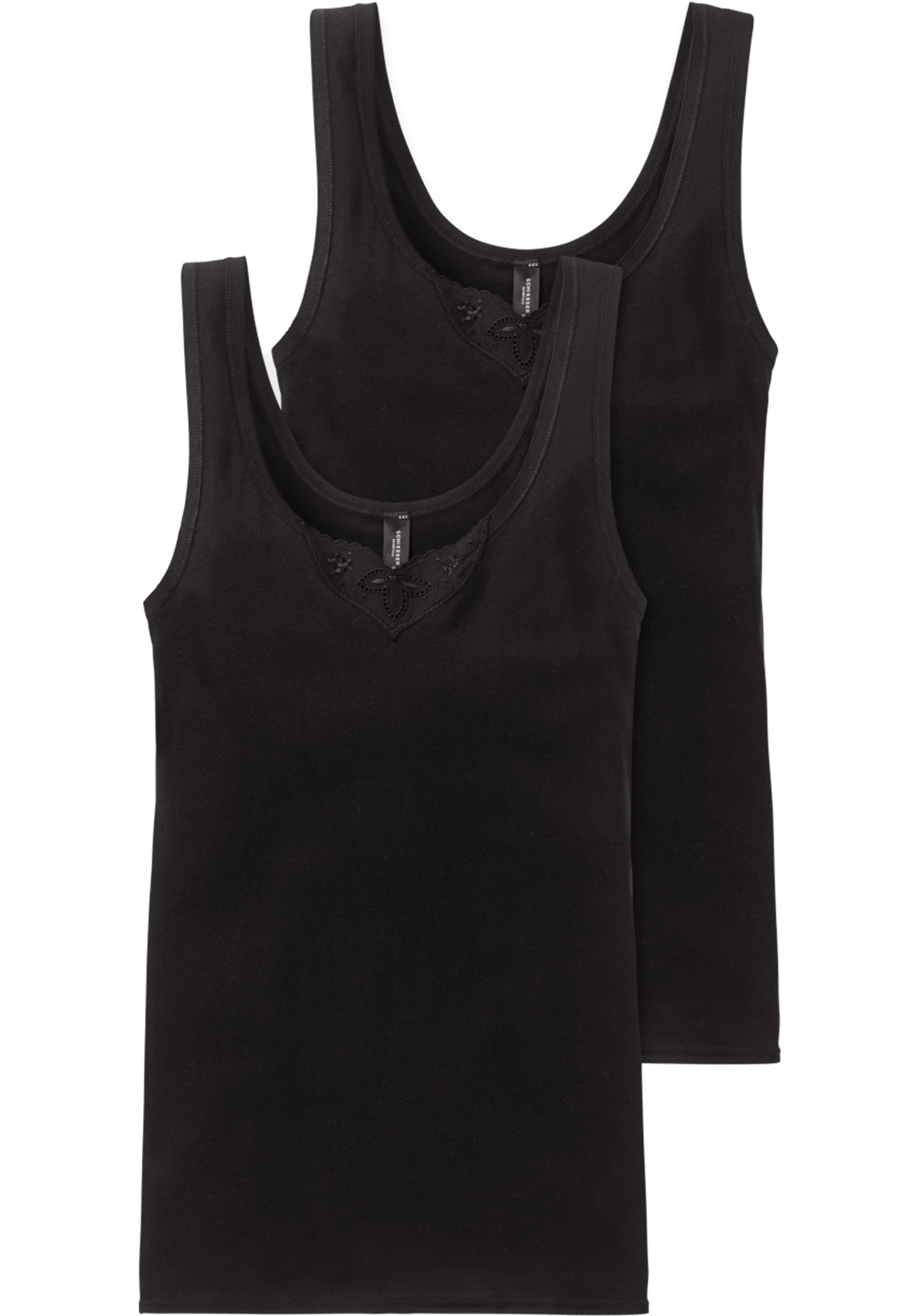 SCHIESSER Cotton Essentials singlet (2-pack), dames onderhemd zwart