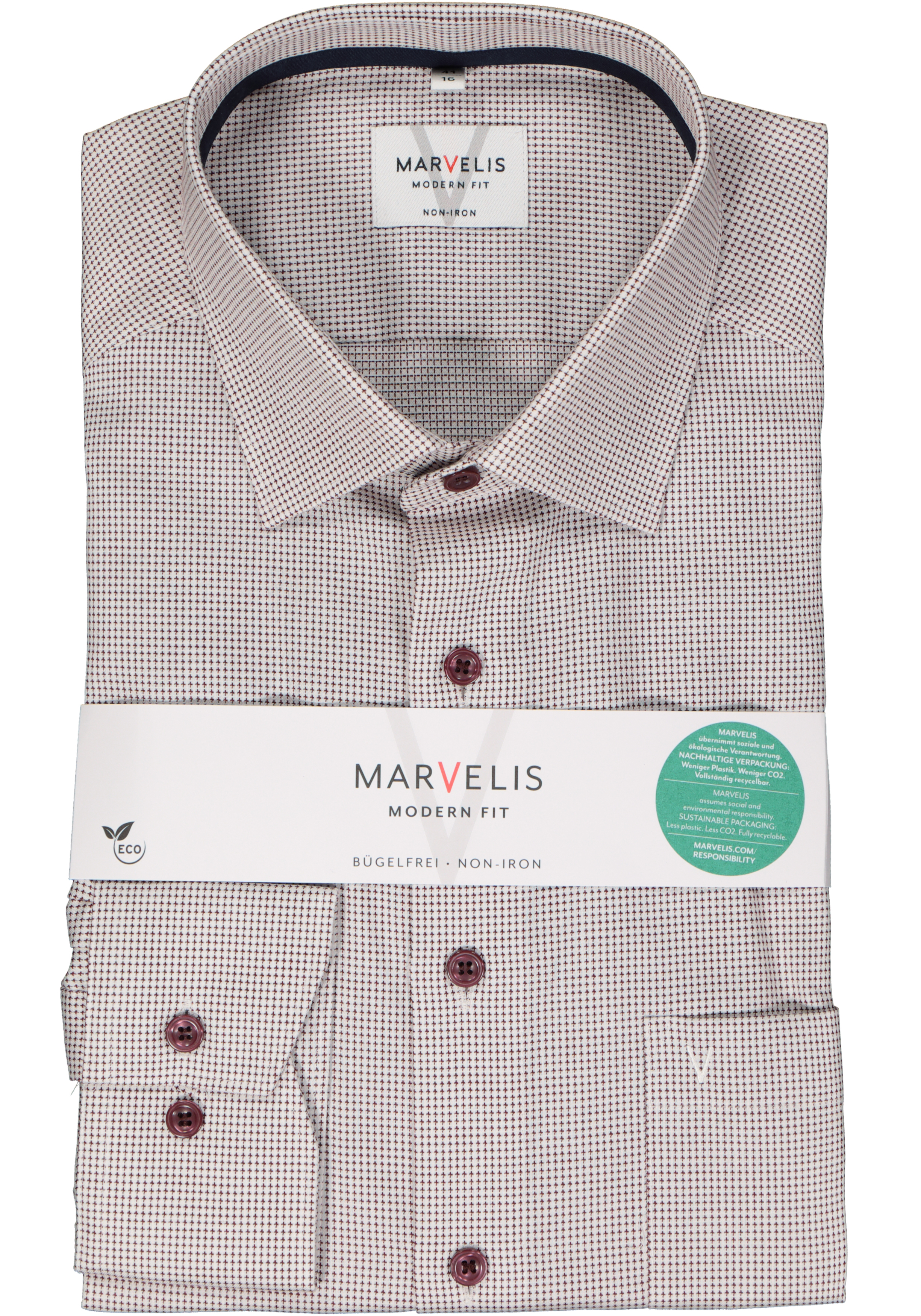 MARVELIS modern fit overhemd, structuur, rood