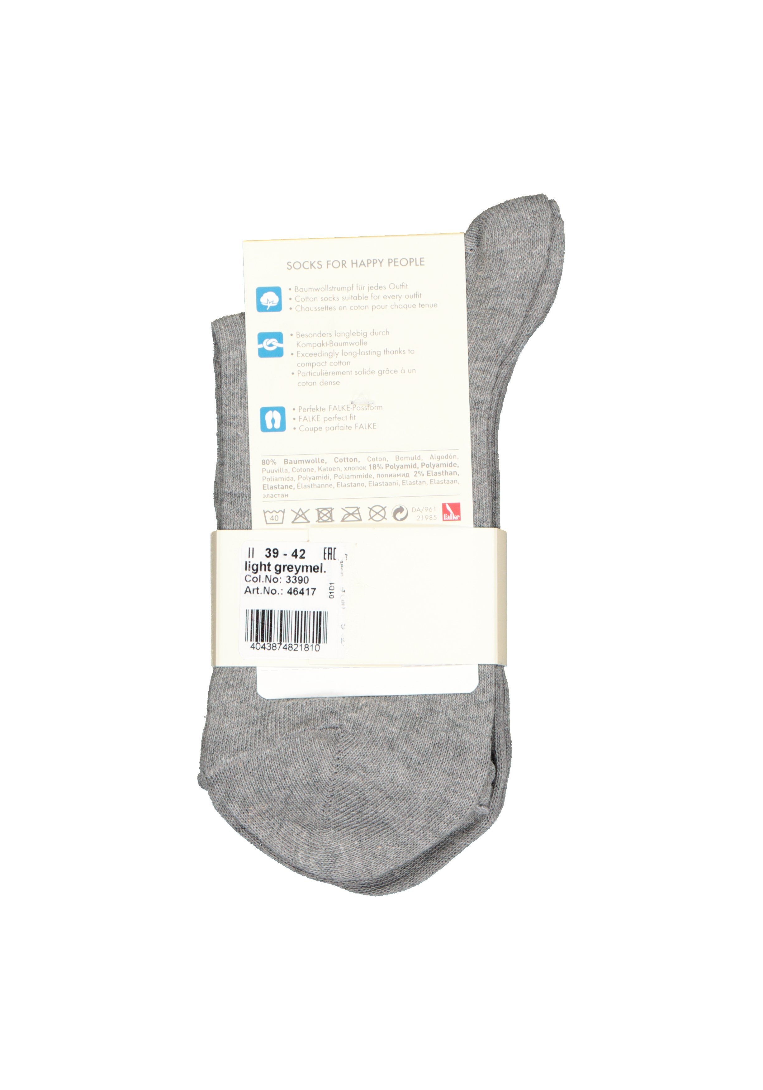 FALKE Happy damessokken (2-pack), katoen, lichtgrijs (light grey melange)