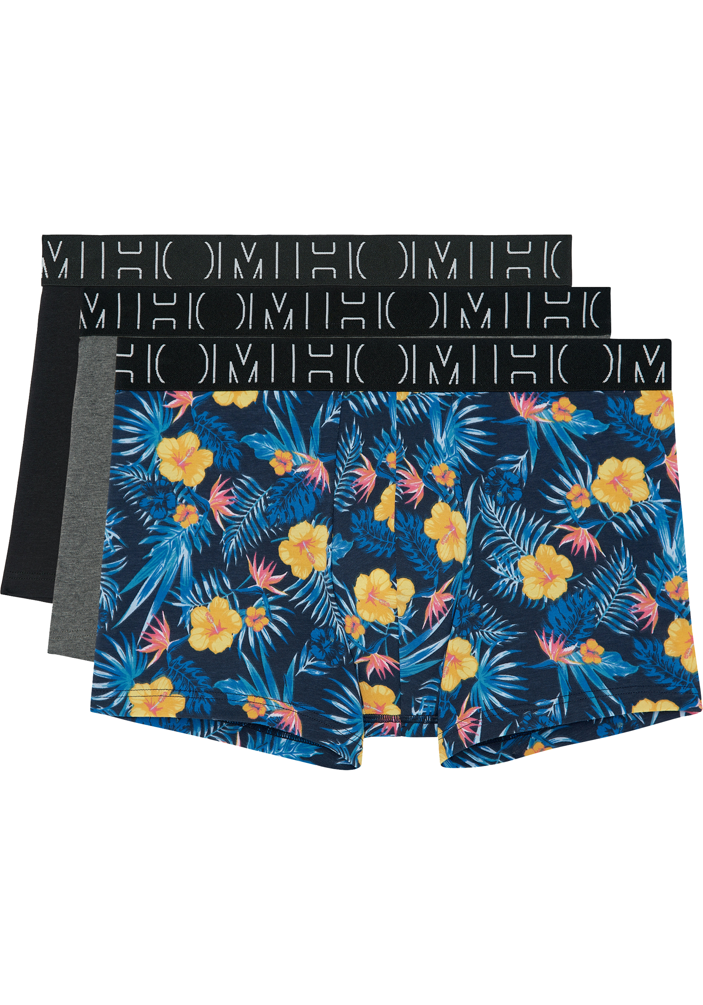 HOM Gino #2 boxer briefs (3-pack), heren boxer, zwart, grijs en vrolijke print