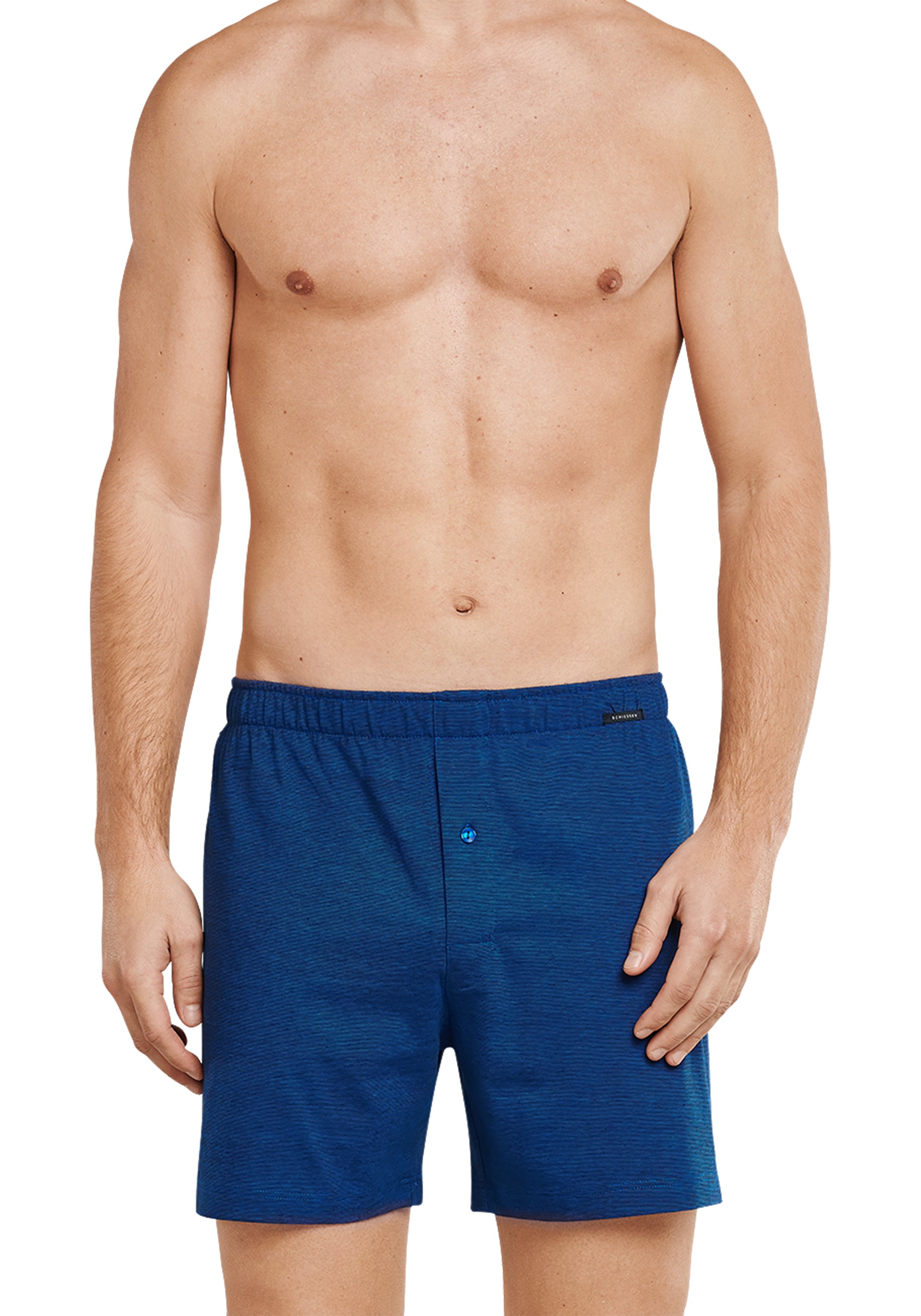 SCHIESSER Cotton Essentials boxershorts wijd (2-pack), tricot, zwart en blauw fijn gestreept