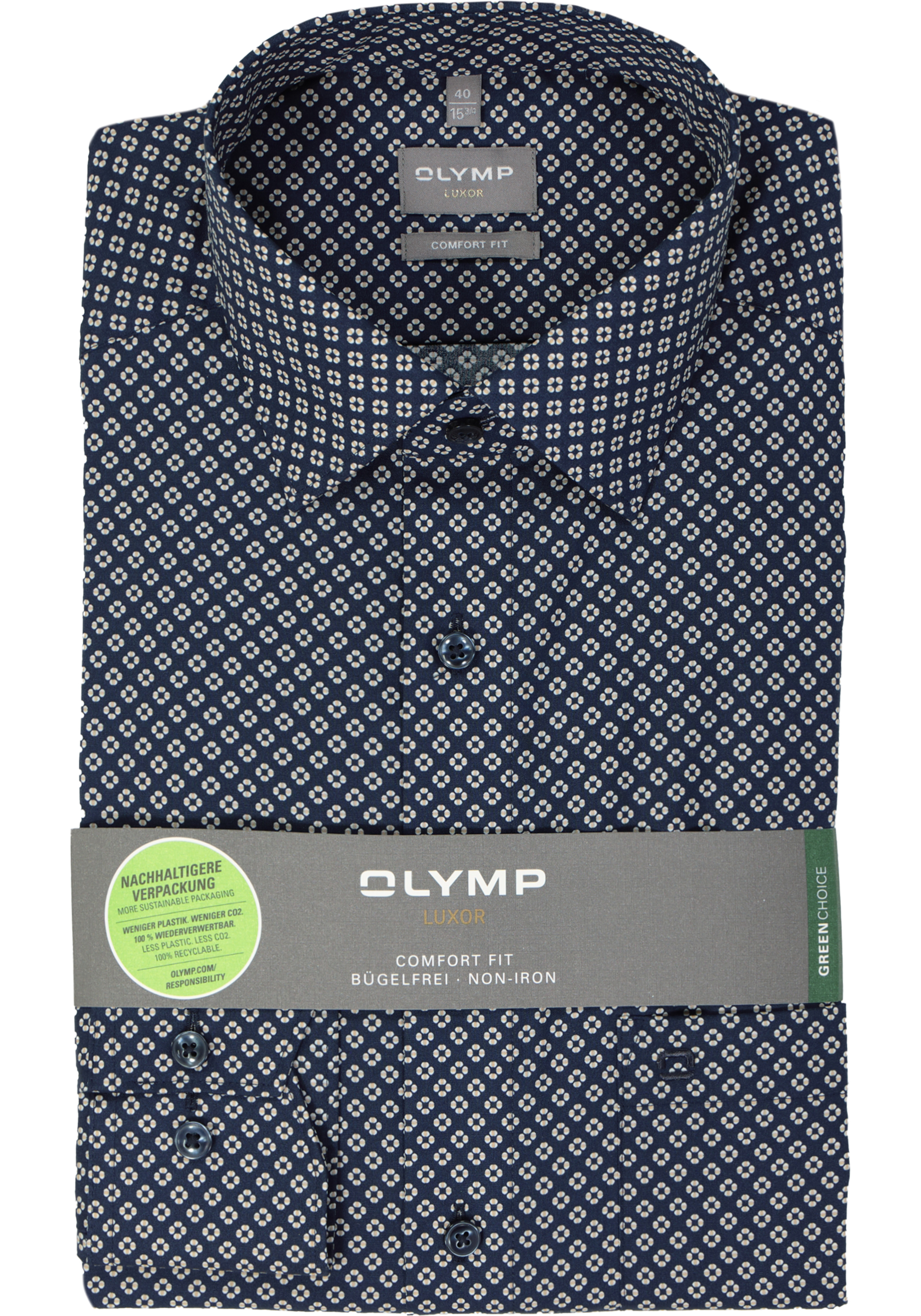 OLYMP comfort fit overhemd, popeline, marine blauw dessin