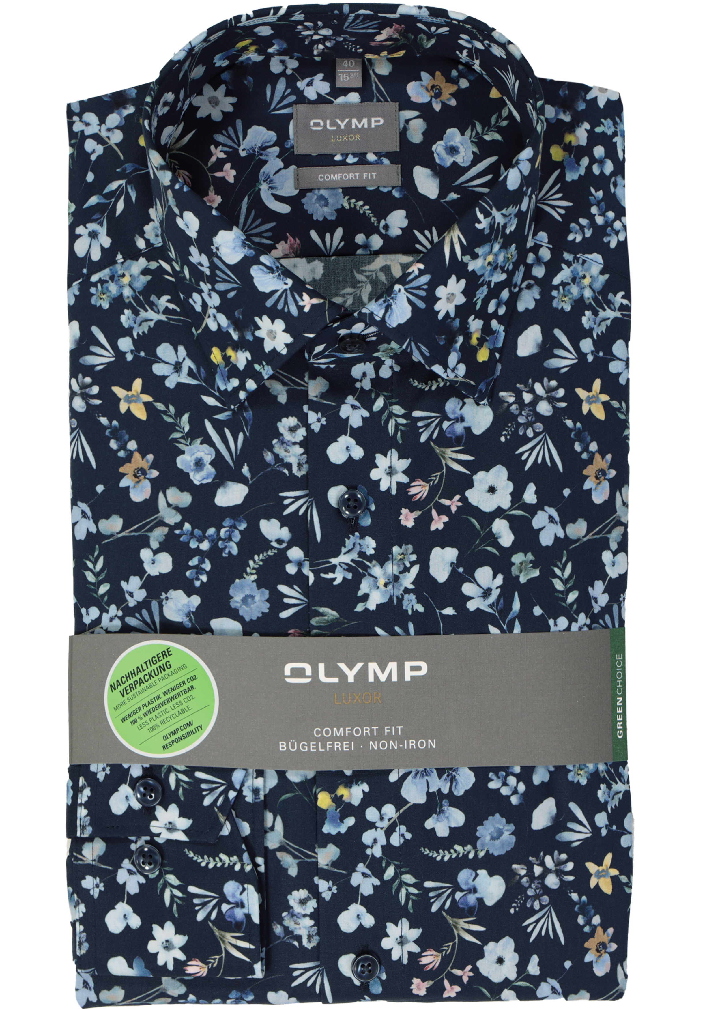 OLYMP comfort fit overhemd, popeline, marine blauw dessin