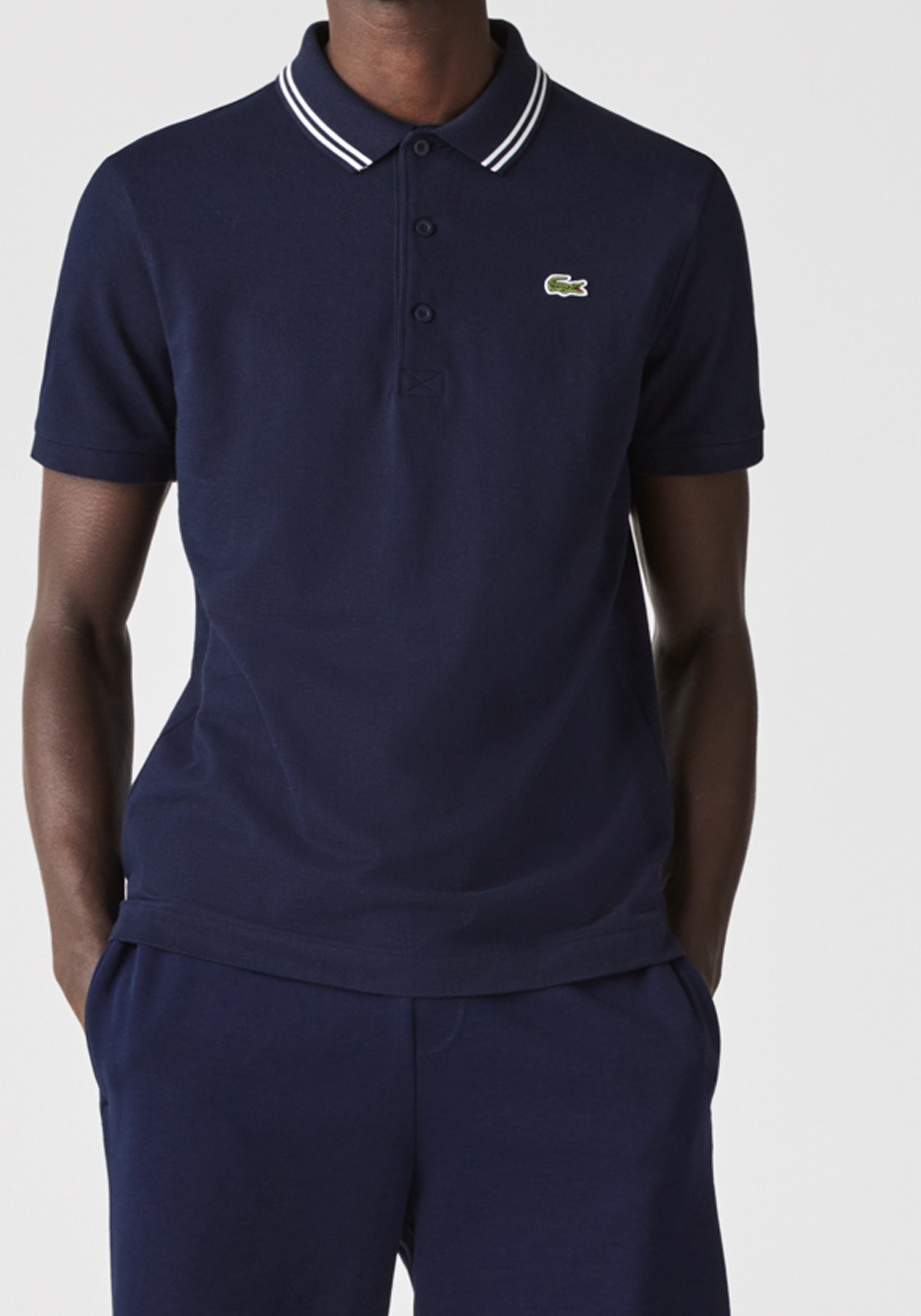 Lacoste Sport polo Regular Fit, super light knit, navy blauw met wit