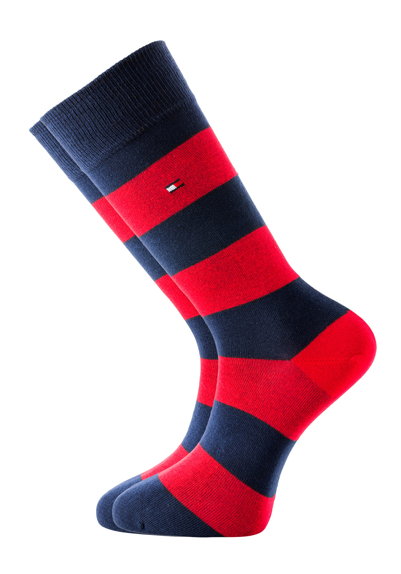 Tommy Hilfiger Rugby Stripe Socks (2-pack), herensokken katoen gestreept en uni, blauw met rood