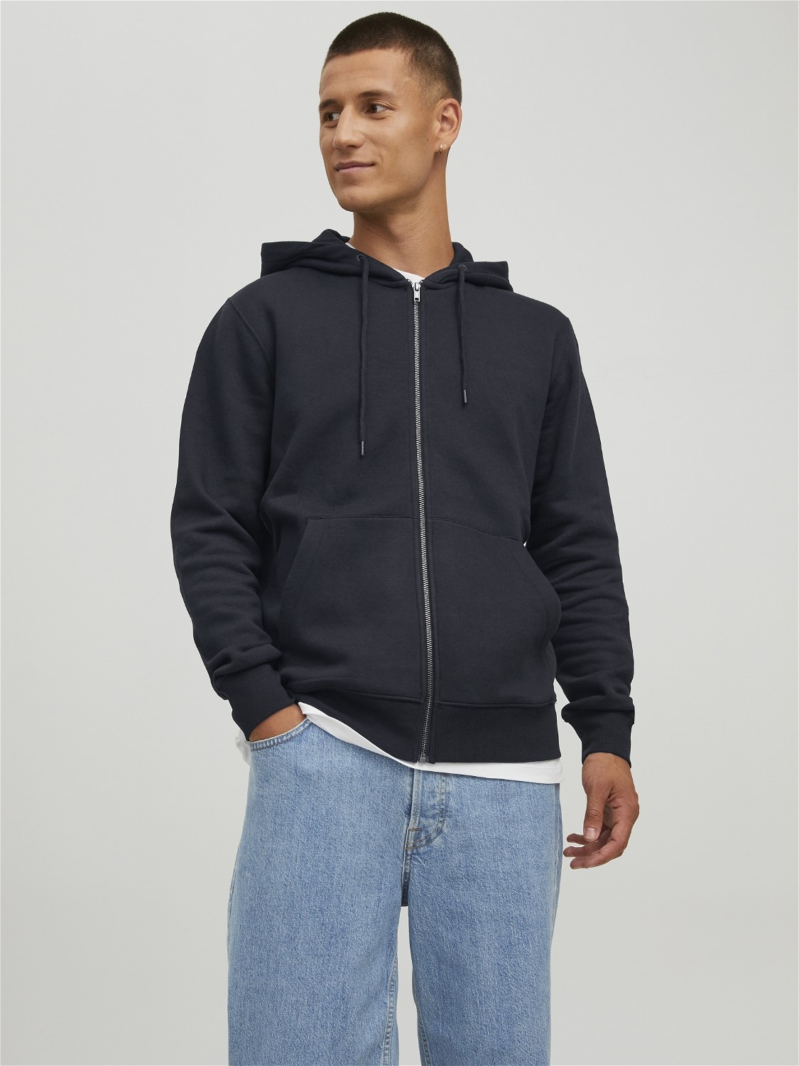 JACK & JONES Star basic sweat zip hood regular fit, heren sweatvest katoenmengsel met capuchon, zwart