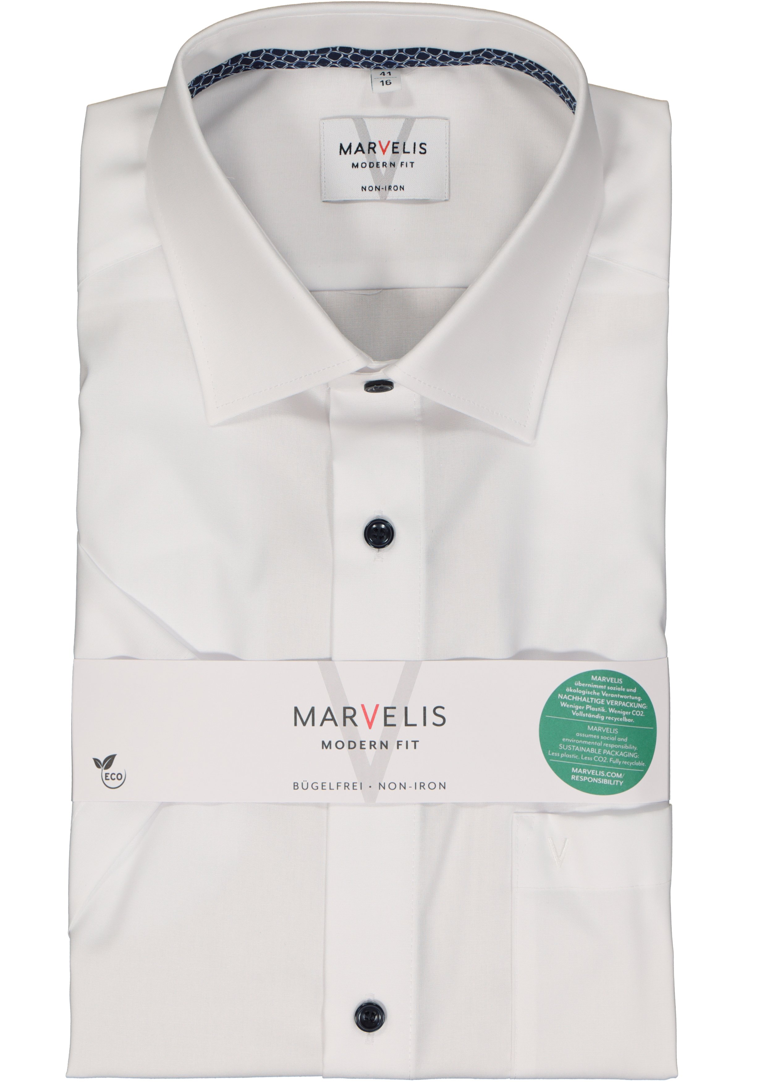 MARVELIS modern fit overhemd, korte mouw, structuur, wit