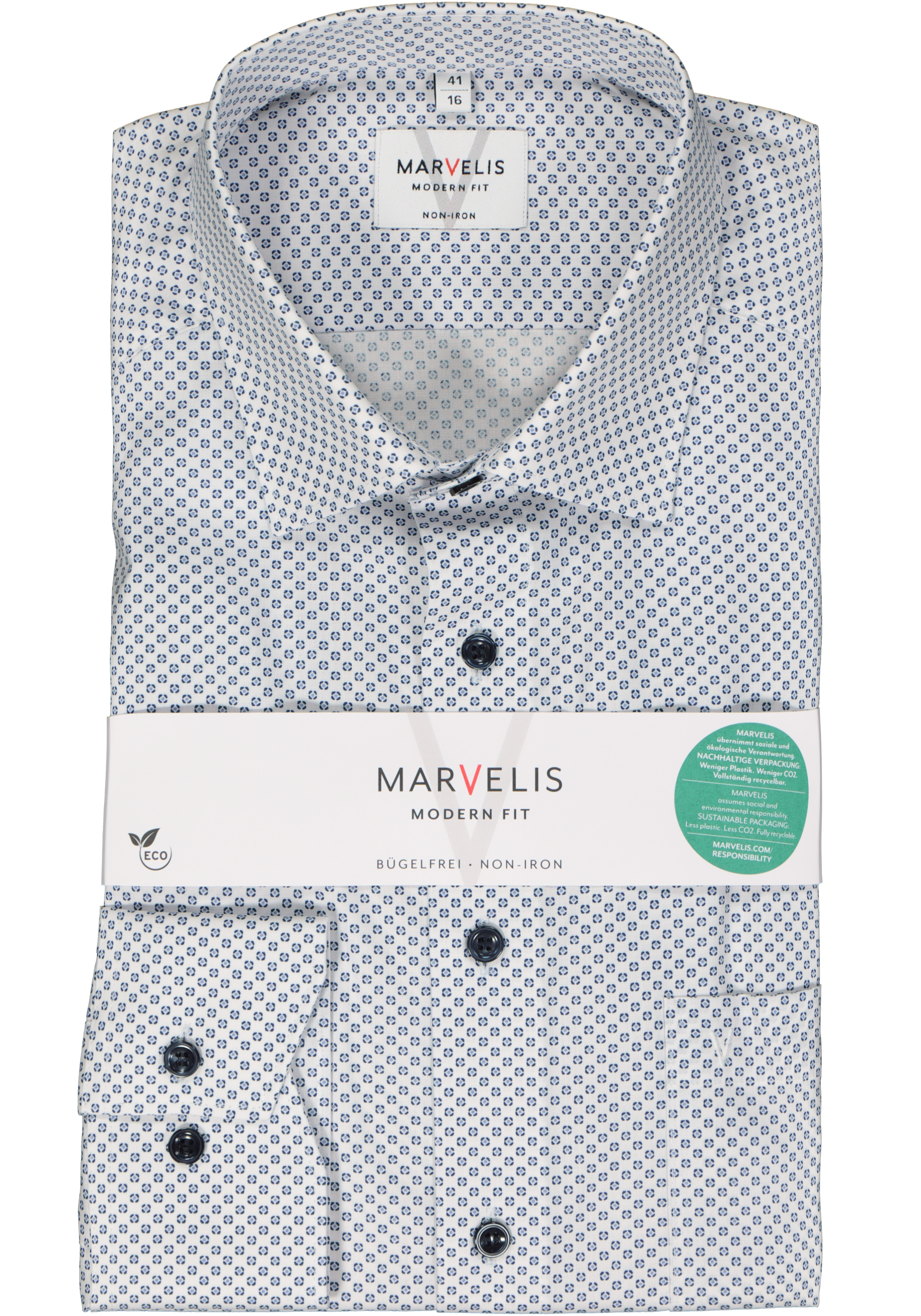 MARVELIS modern fit overhemd, popeline, wit dessin