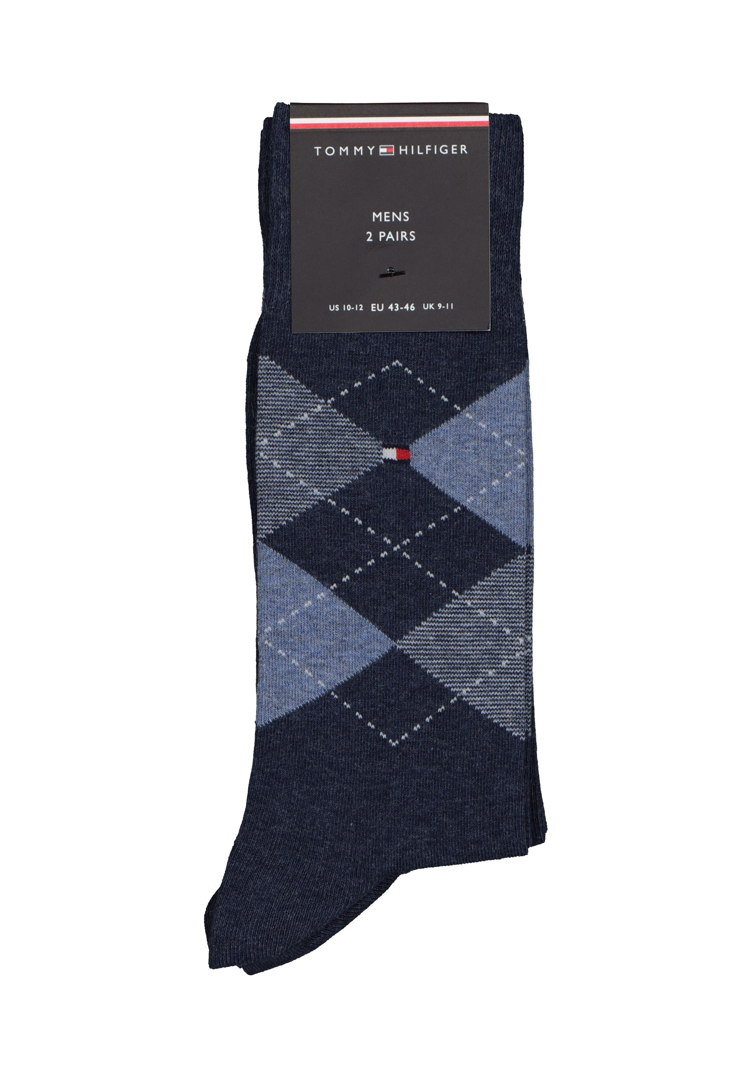 Tommy Hilfiger Check Socks (2-pack), herensokken katoen, geruit en uni, jeans blauw