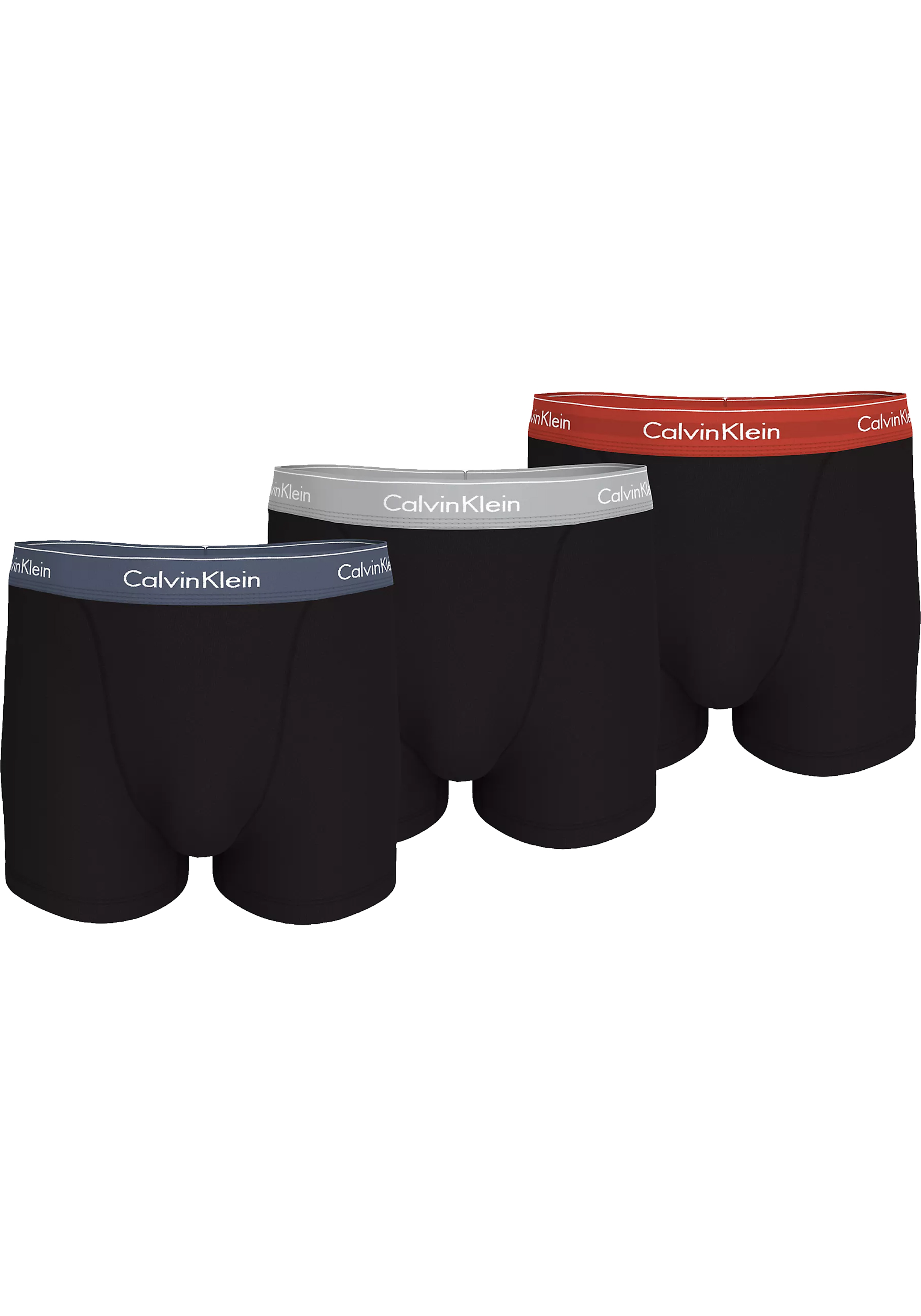 Calvin Klein Trunks (3-pack), heren boxers normale lengte, zwart met gekleurde tailleband