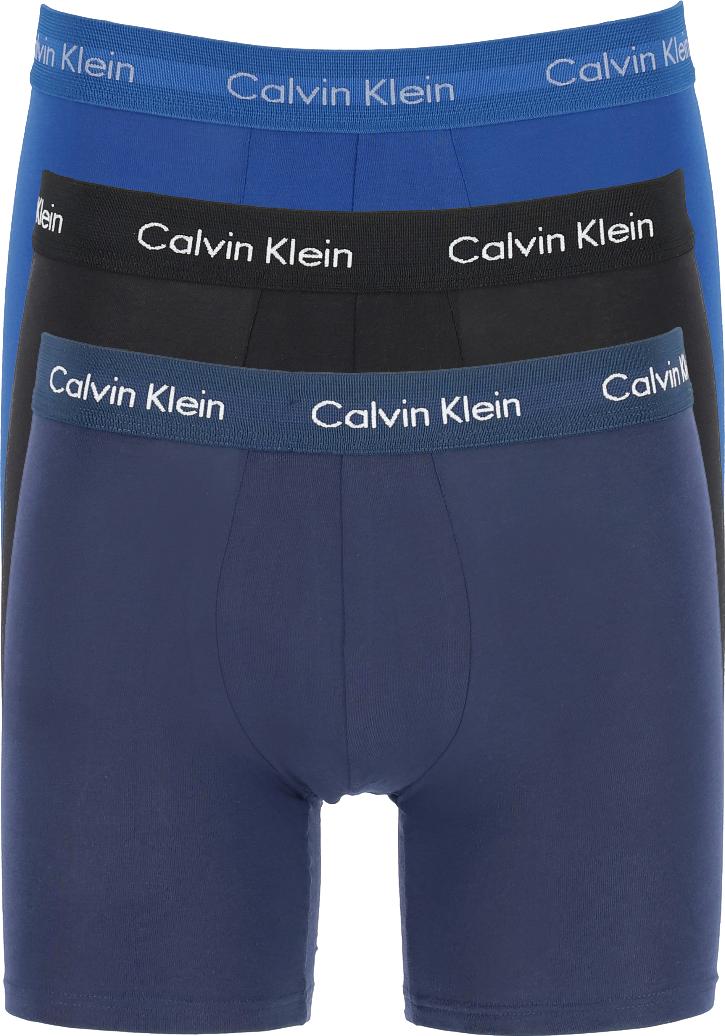 Calvin Klein Cotton Stretch boxer brief (3-pack), heren boxers extra lang, zwart, blauw en kobalt