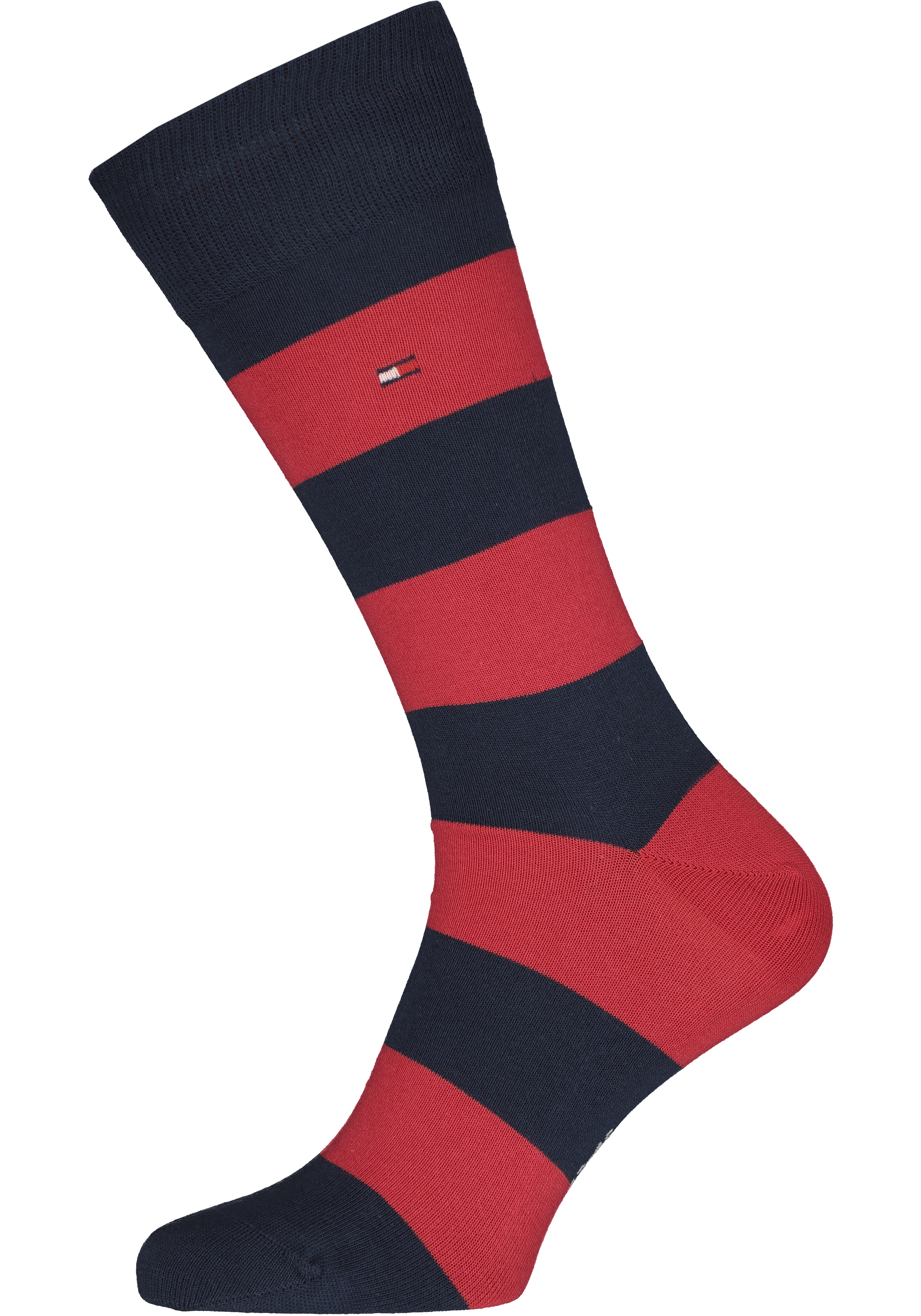 Tommy Hilfiger Rugby Stripe Socks (2-pack), herensokken katoen gestreept en uni, blauw met rood