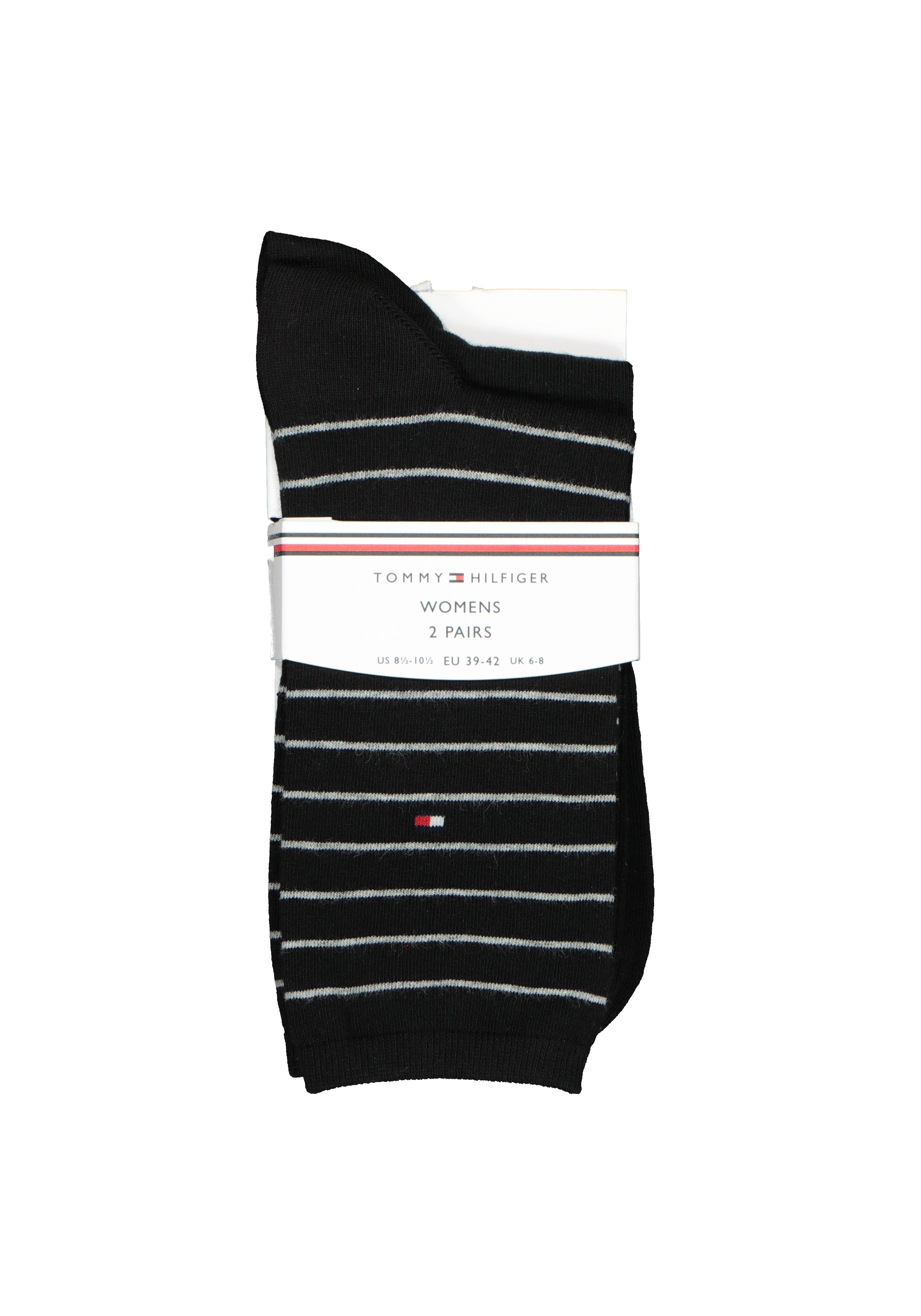 Tommy Hilfiger damessokken Small Stripe (2-pack), uni en gestreept katoen, zwart met wit