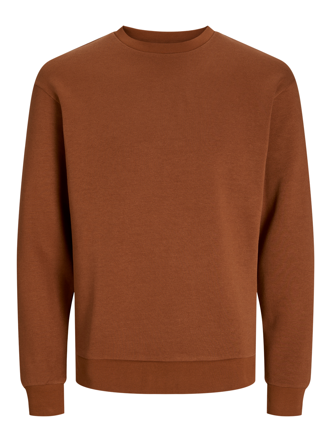 JACK & JONES Bradley sweat crew regular fit, heren sweatshirt katoenmengsel met O-hals, cognac bruin