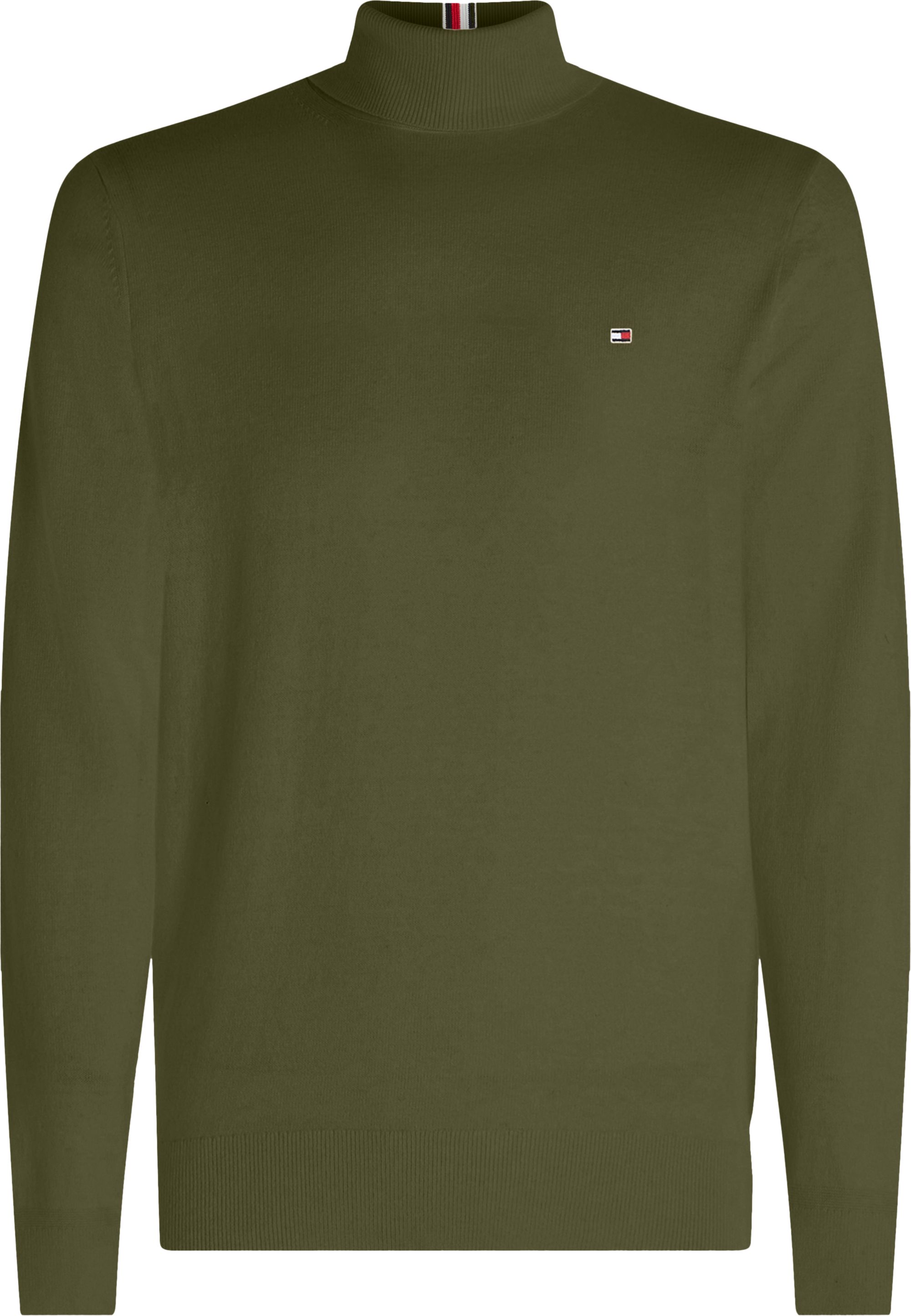 Tommy Hilfiger heren coltrui katoen, Pima Org Ctn Cashmere Roll Neck, olijfgroen