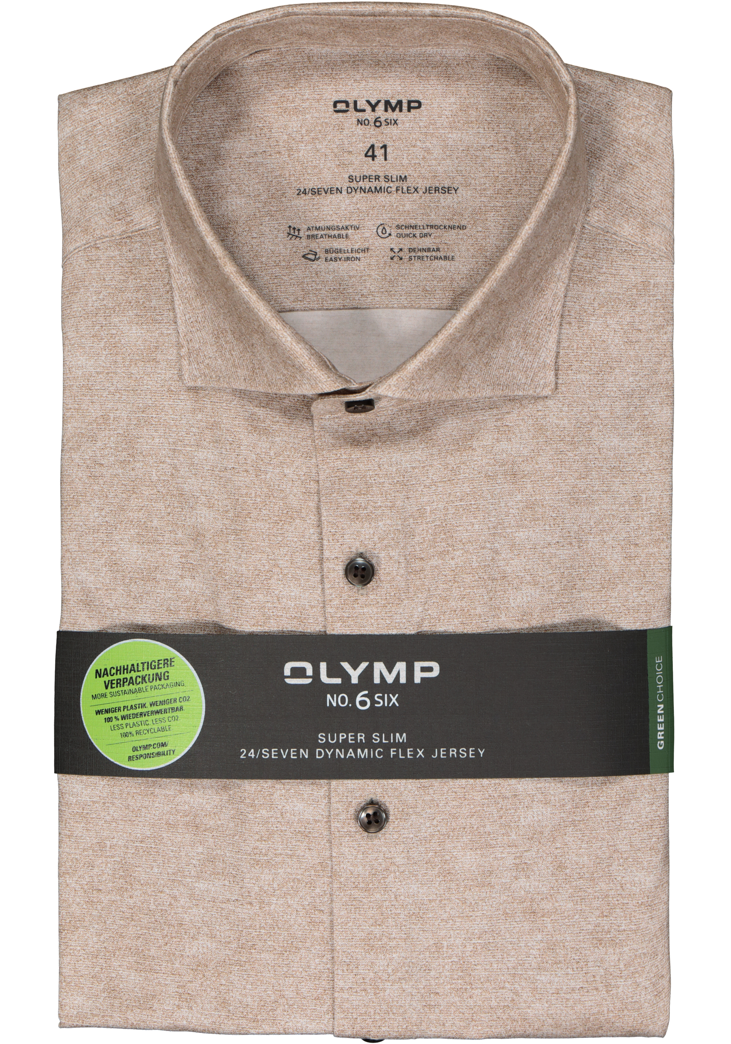 OLYMP 24/7 No. 6 Six super slim fit overhemd, tricot, bruin melange