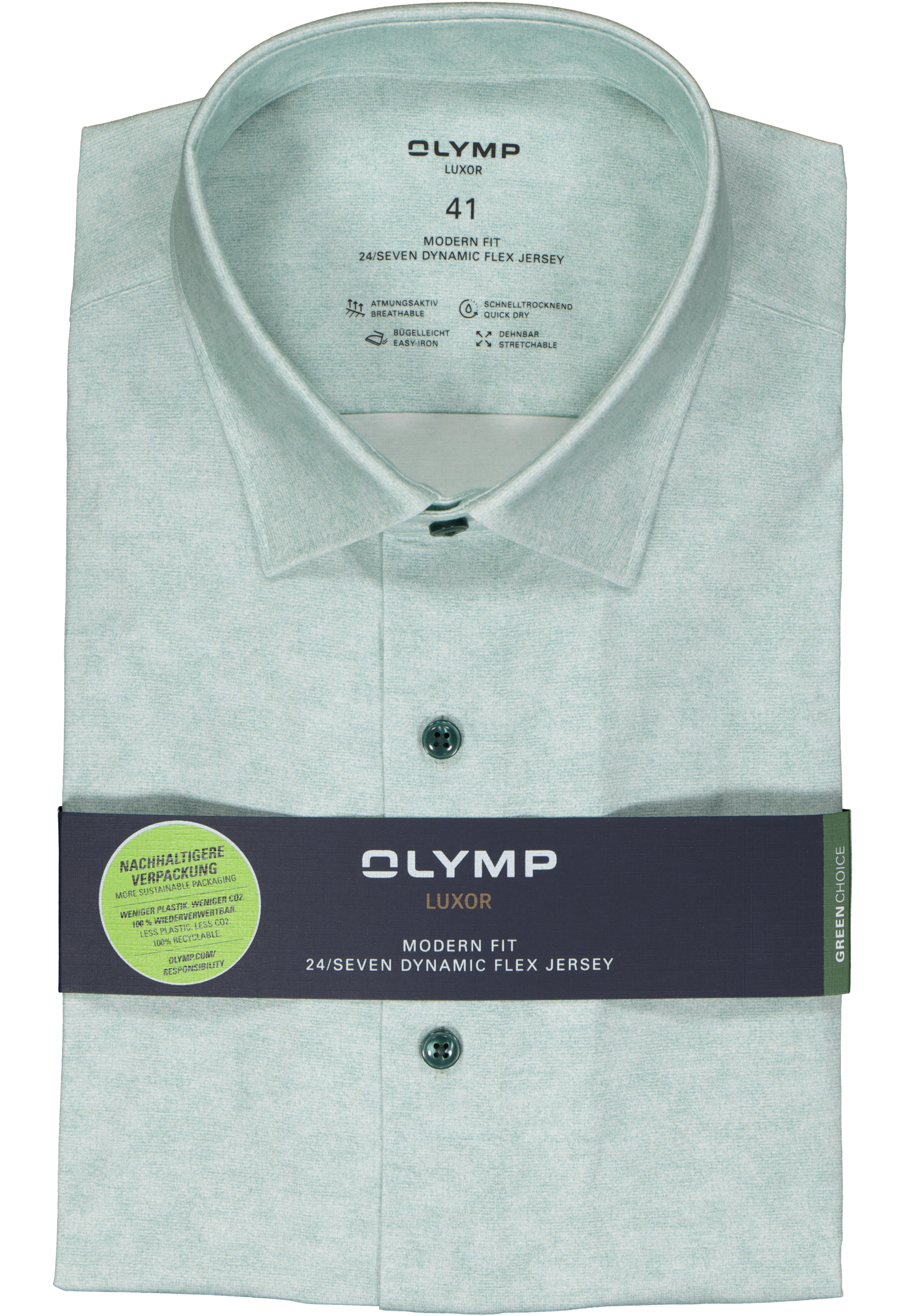 OLYMP 24/7 modern fit overhemd, tricot, groen melange