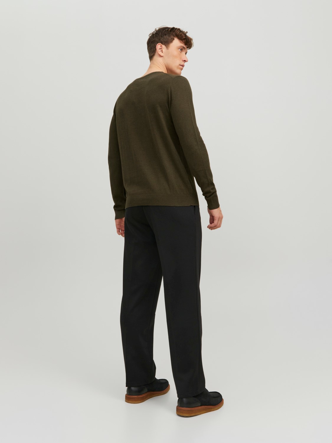 JACK & JONES Emil knit crew neck slim fit, heren pullover viscosemengsel met O-hals, groen melange