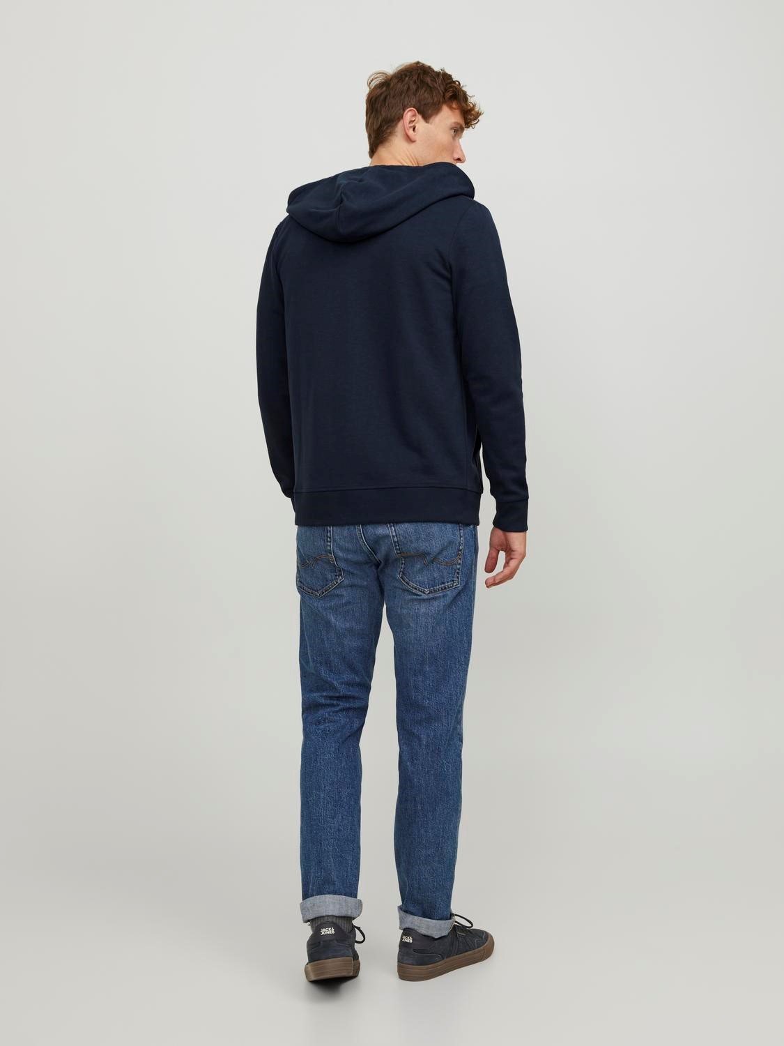 JACK & JONES Basic sweat zip hood slim fit, heren sweatvest katoenmengsel met capuchon, blauw