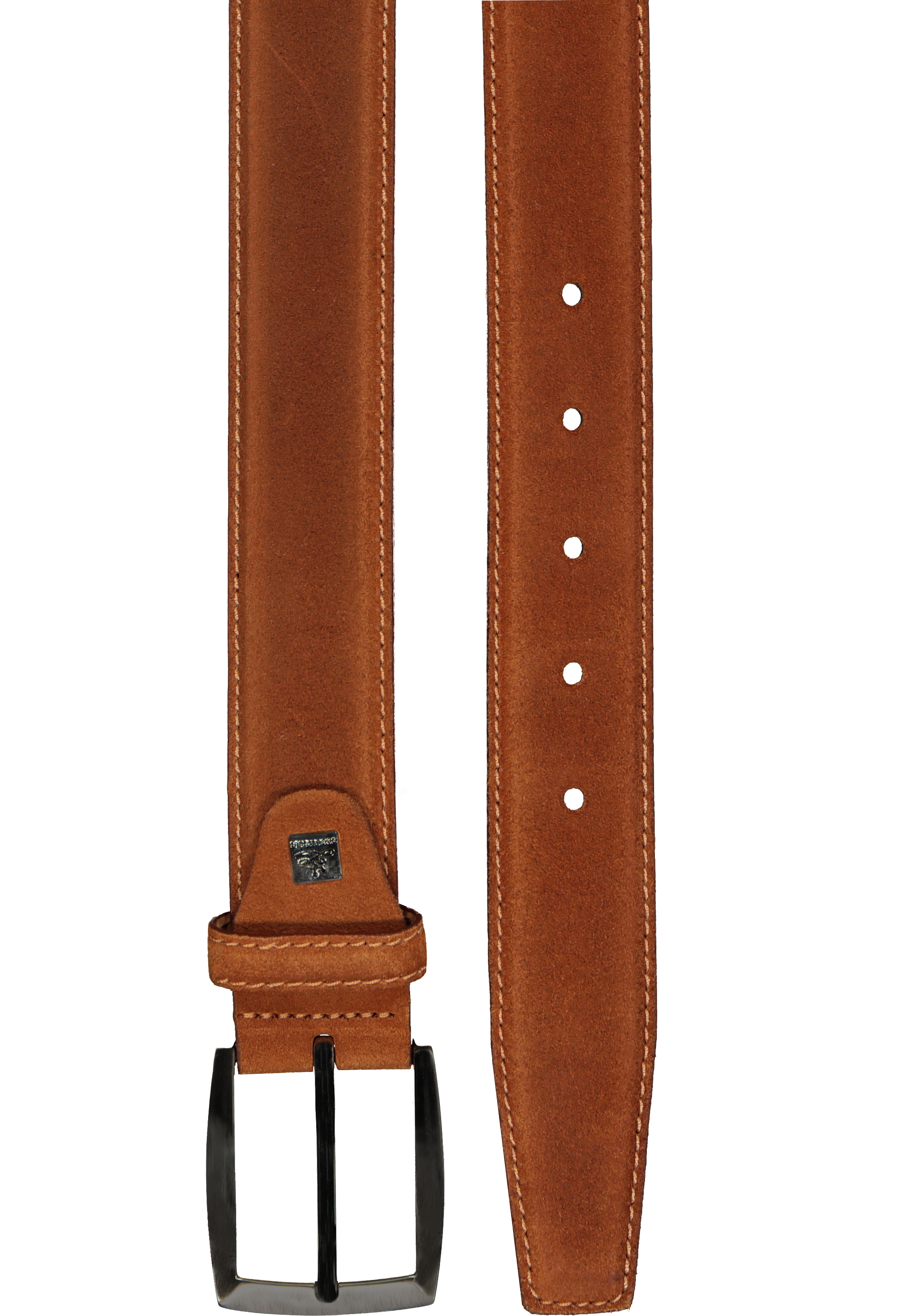 LINDENMANN suede leren heren riem, cognac