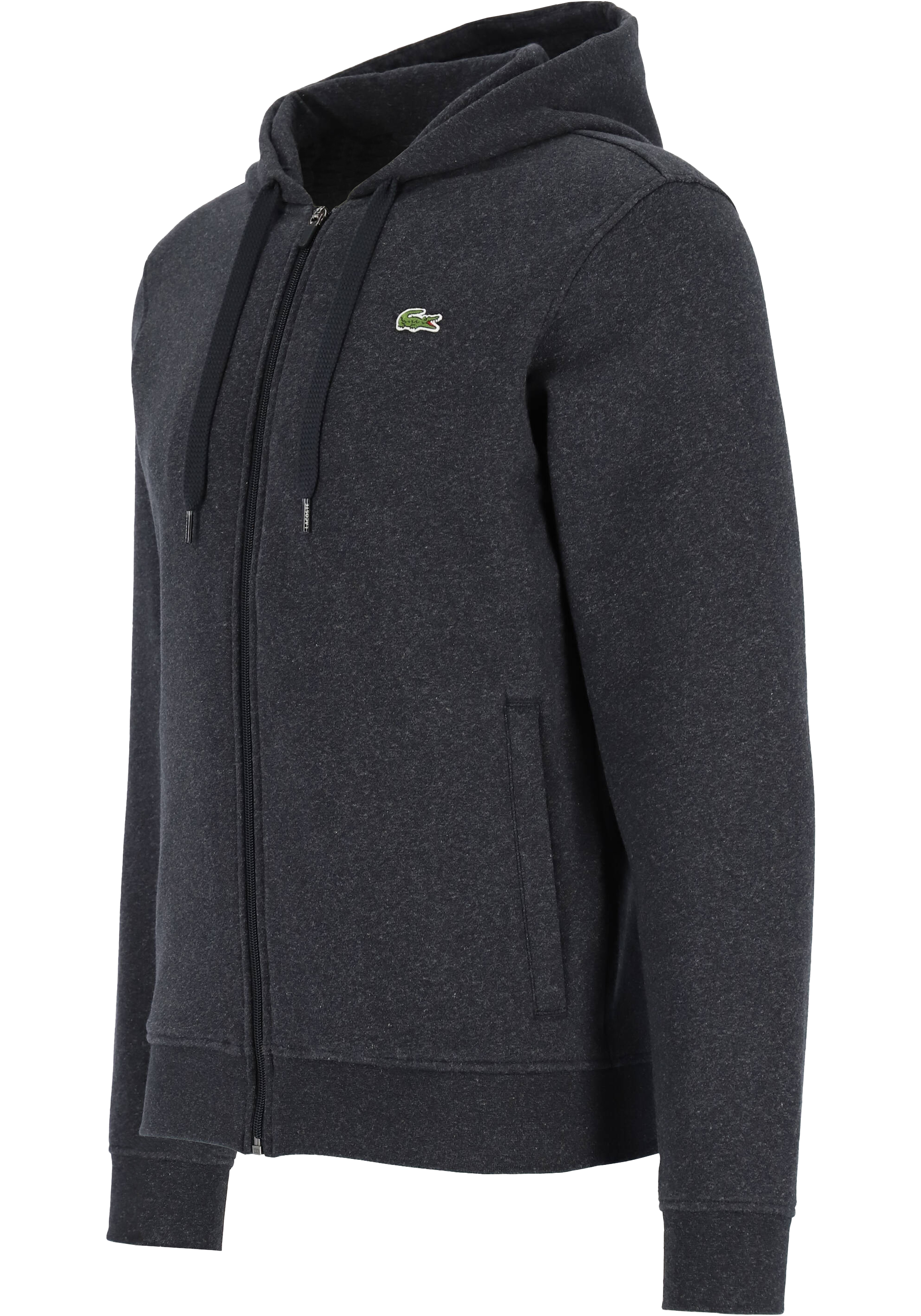 Lacoste heren hoodie sweatvest, met rits, antraciet grijs