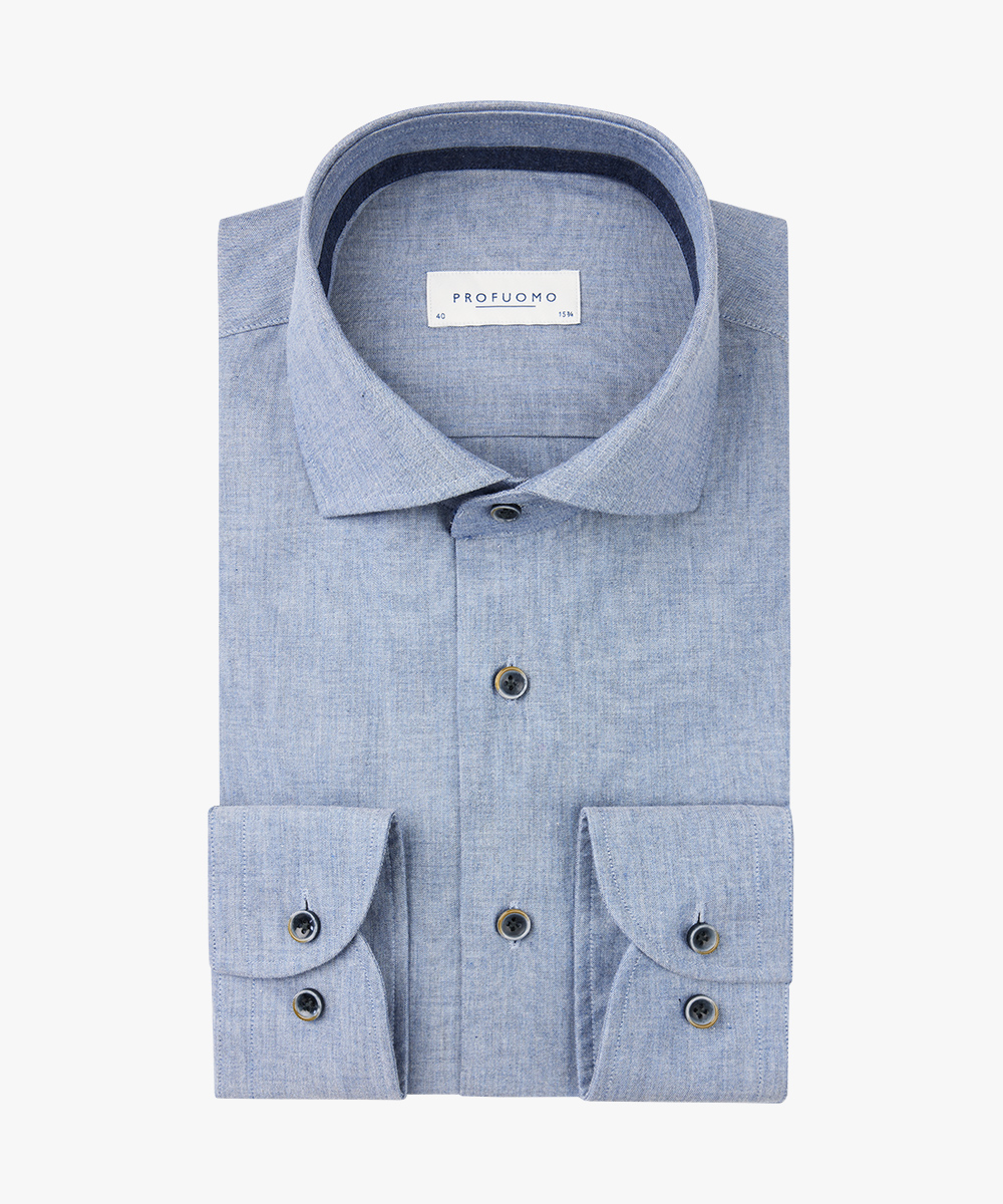 Profuomo slim fit heren overhemd, structuur, blauw