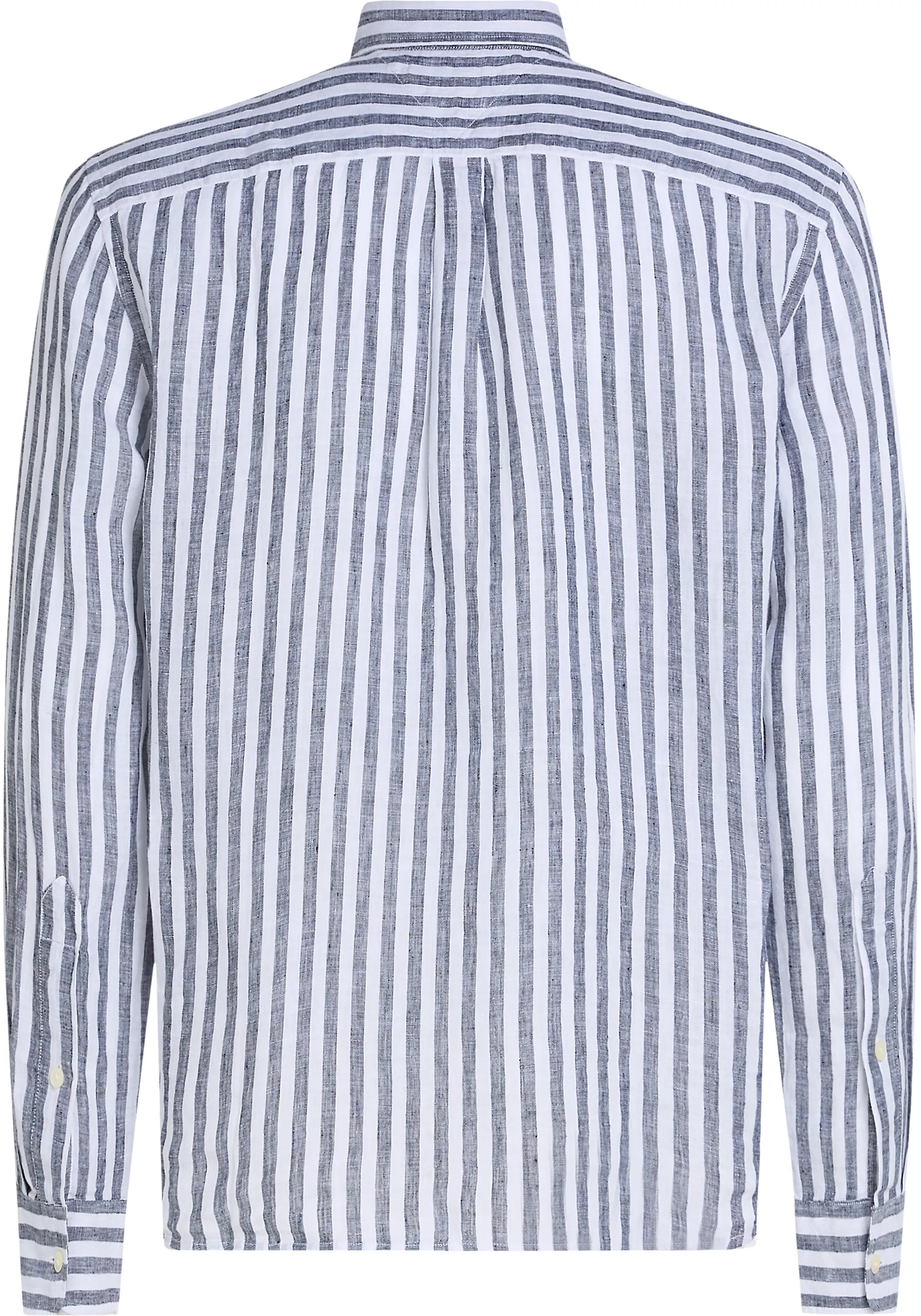 Tommy Hilfiger Linen Essential Regular Fit Shirt, structuur, donkerblauw met wit gestreept