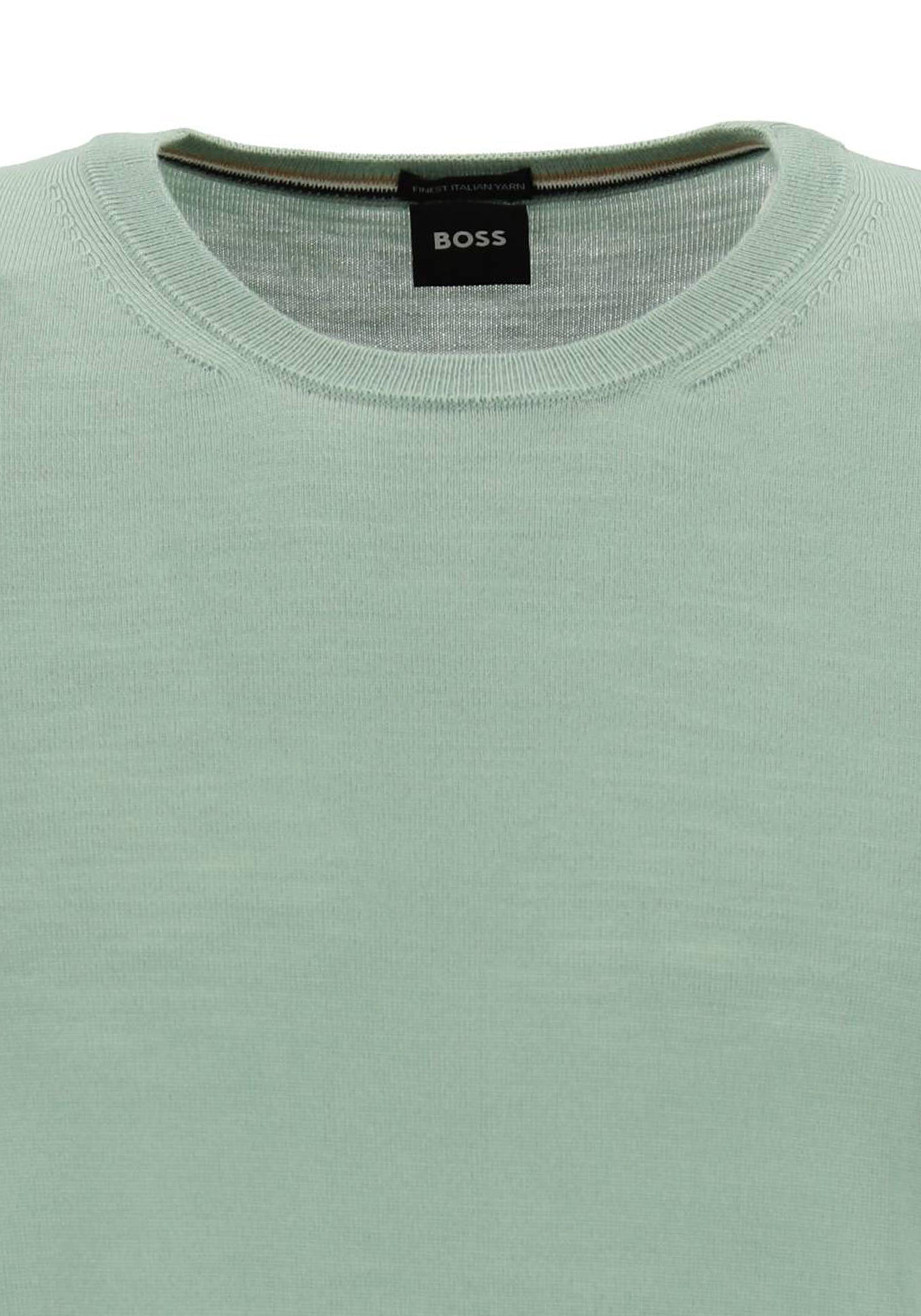 BOSS Leno slim fit trui wol, heren pullover middeldik O-hals, groen