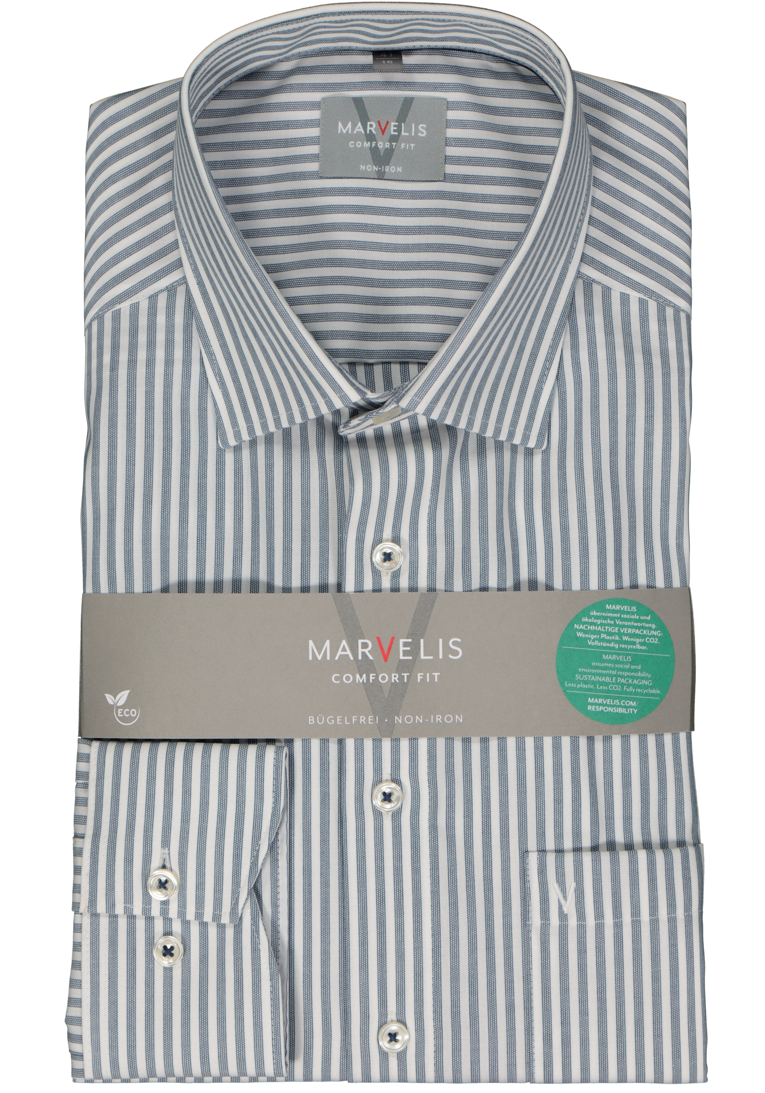 MARVELIS comfort fit overhemd, popeline, donkerblauw gestreept