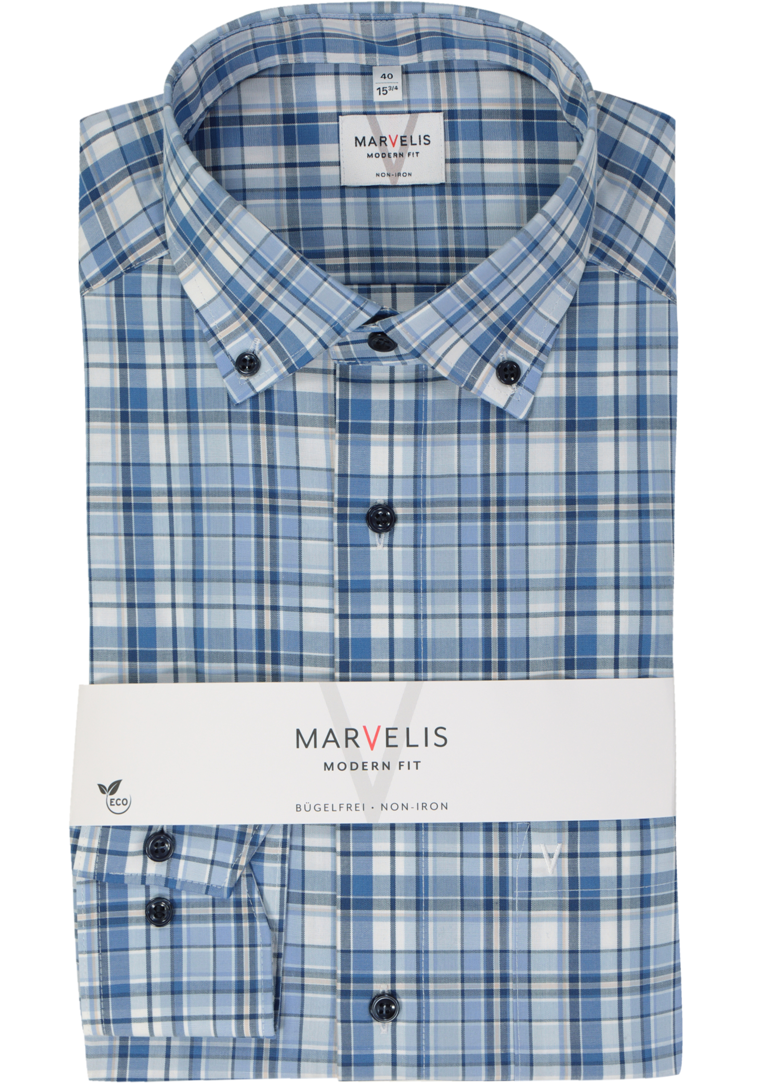 MARVELIS modern fit overhemd, popeline, lichtblauw geruit