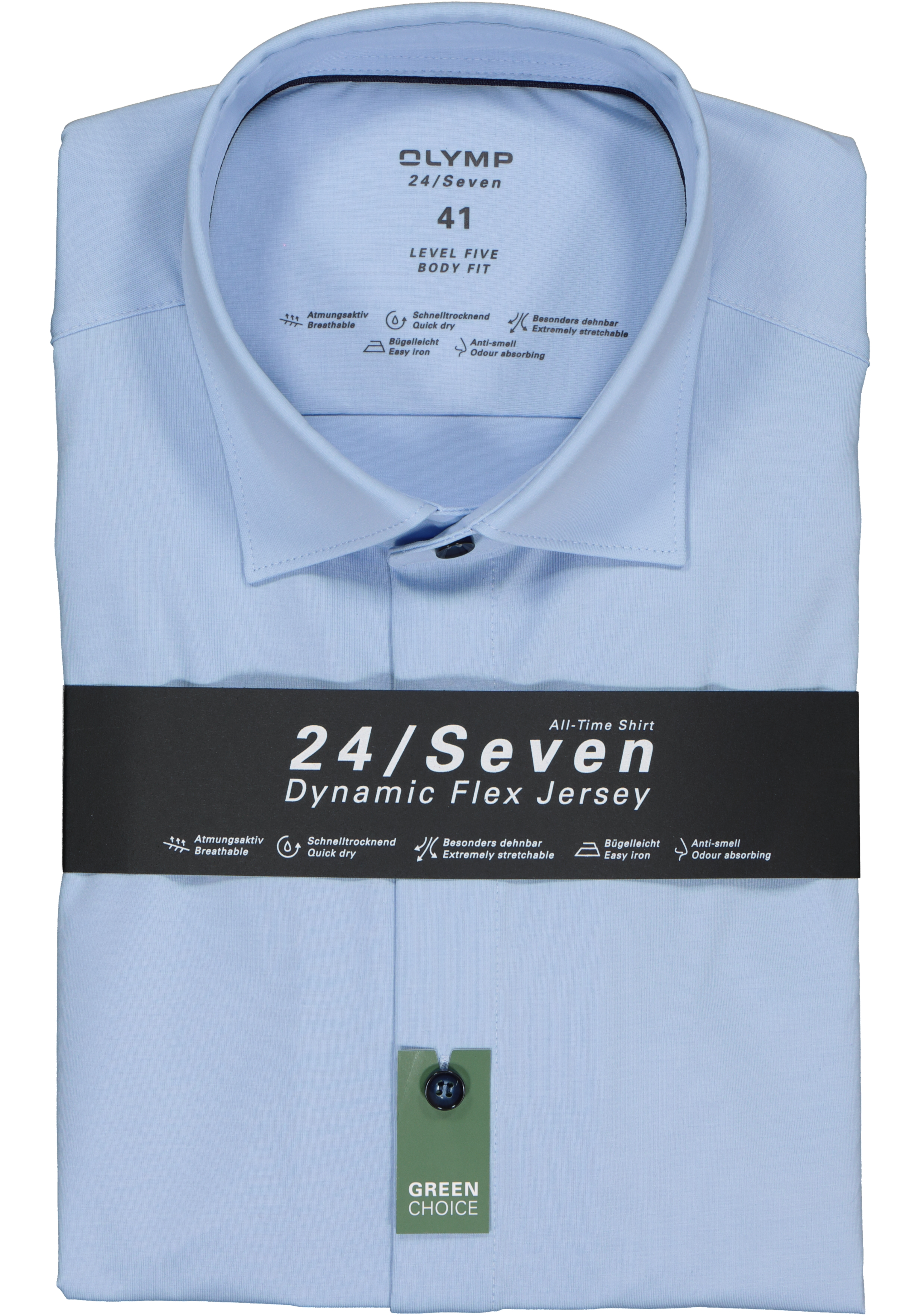 OLYMP Level 5 24/Seven body fit overhemd, lichtblauw tricot