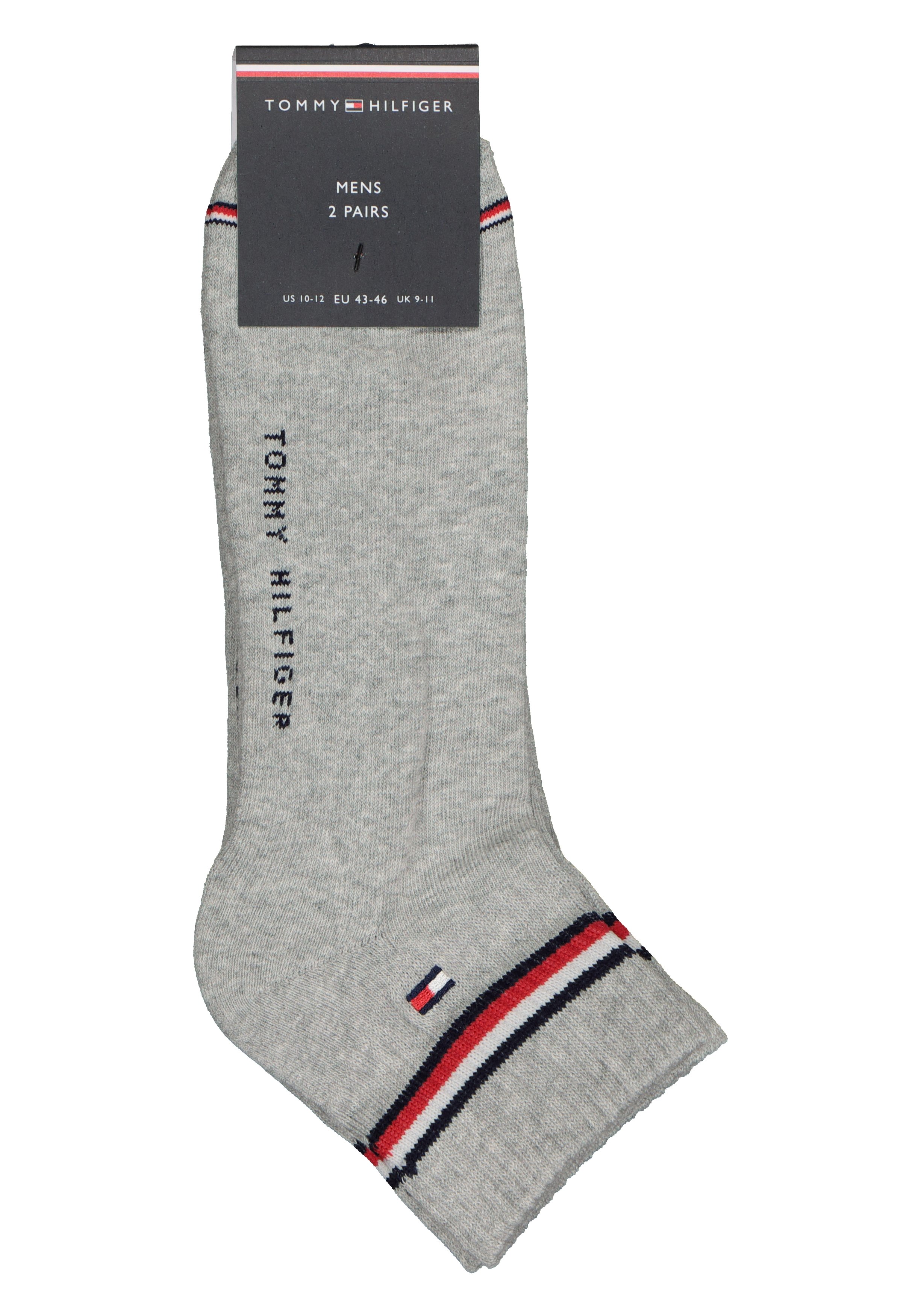 Tommy Hilfiger Iconic Quarter Socks (2-pack), heren sneaker sportsokken katoen, grijs