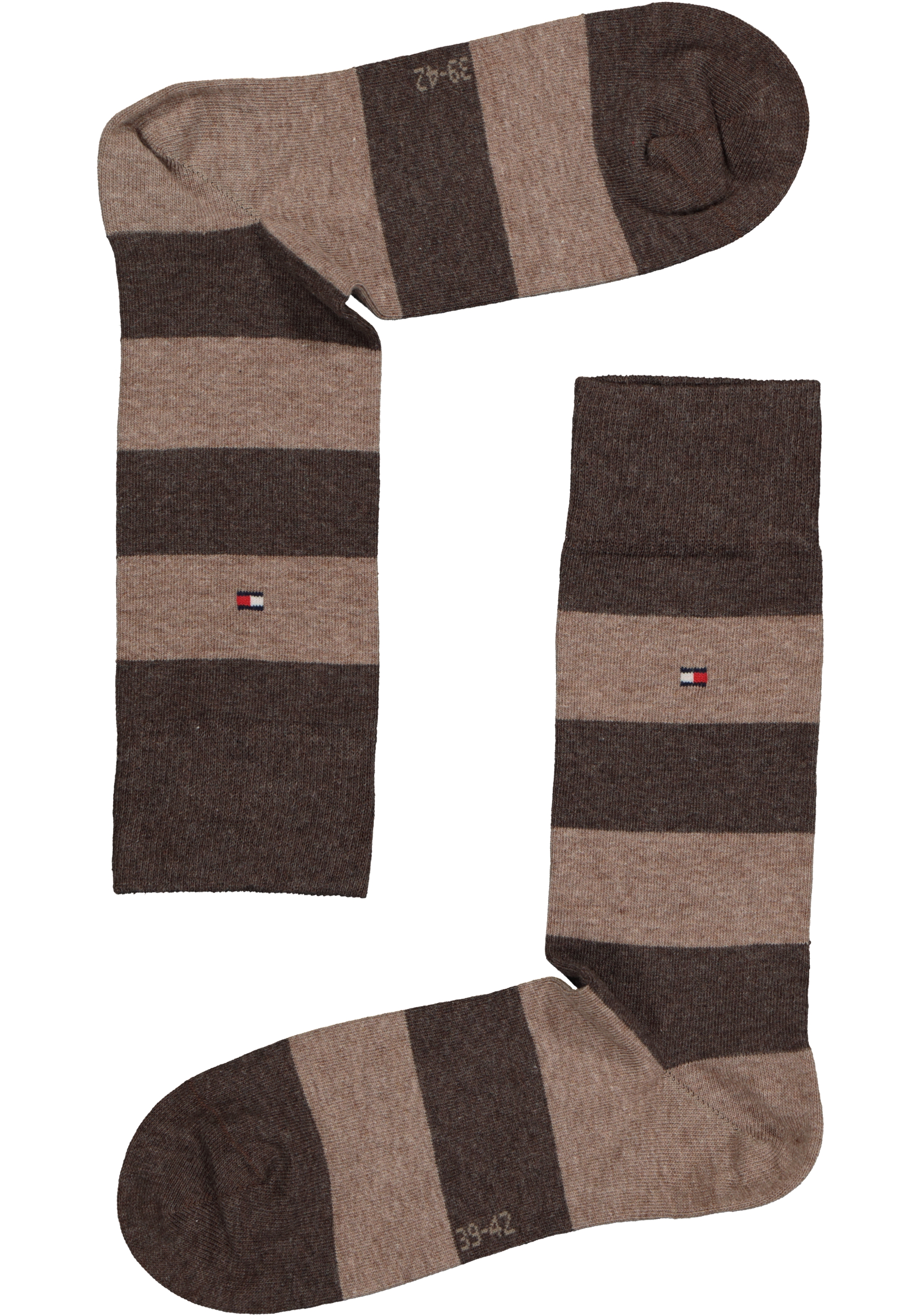 Tommy Hilfiger Rugby Stripe Socks (2-pack), herensokken katoen gestreept en uni, bruin